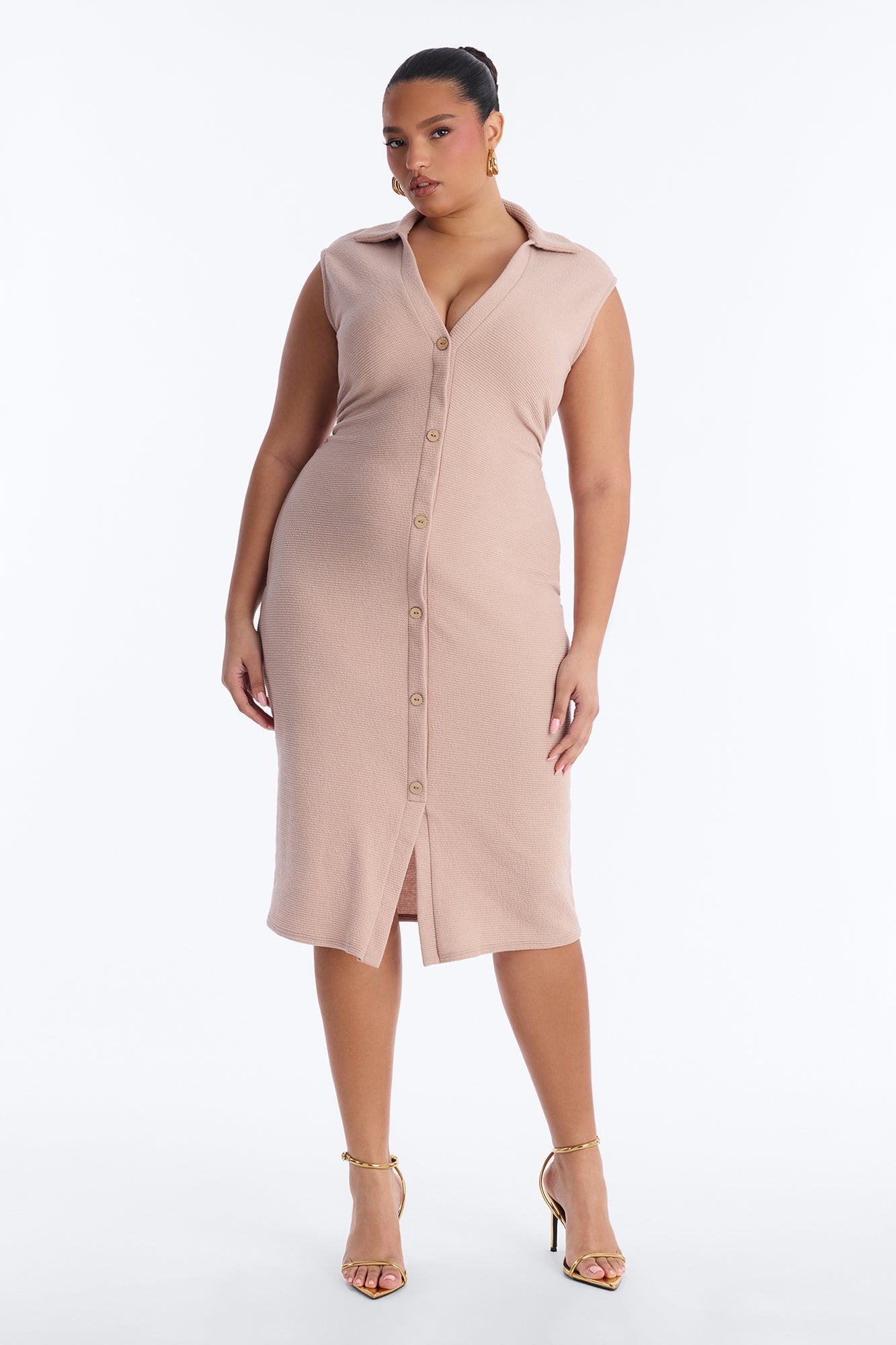 Edith Button Up Sweater Midi Dress - Mocha