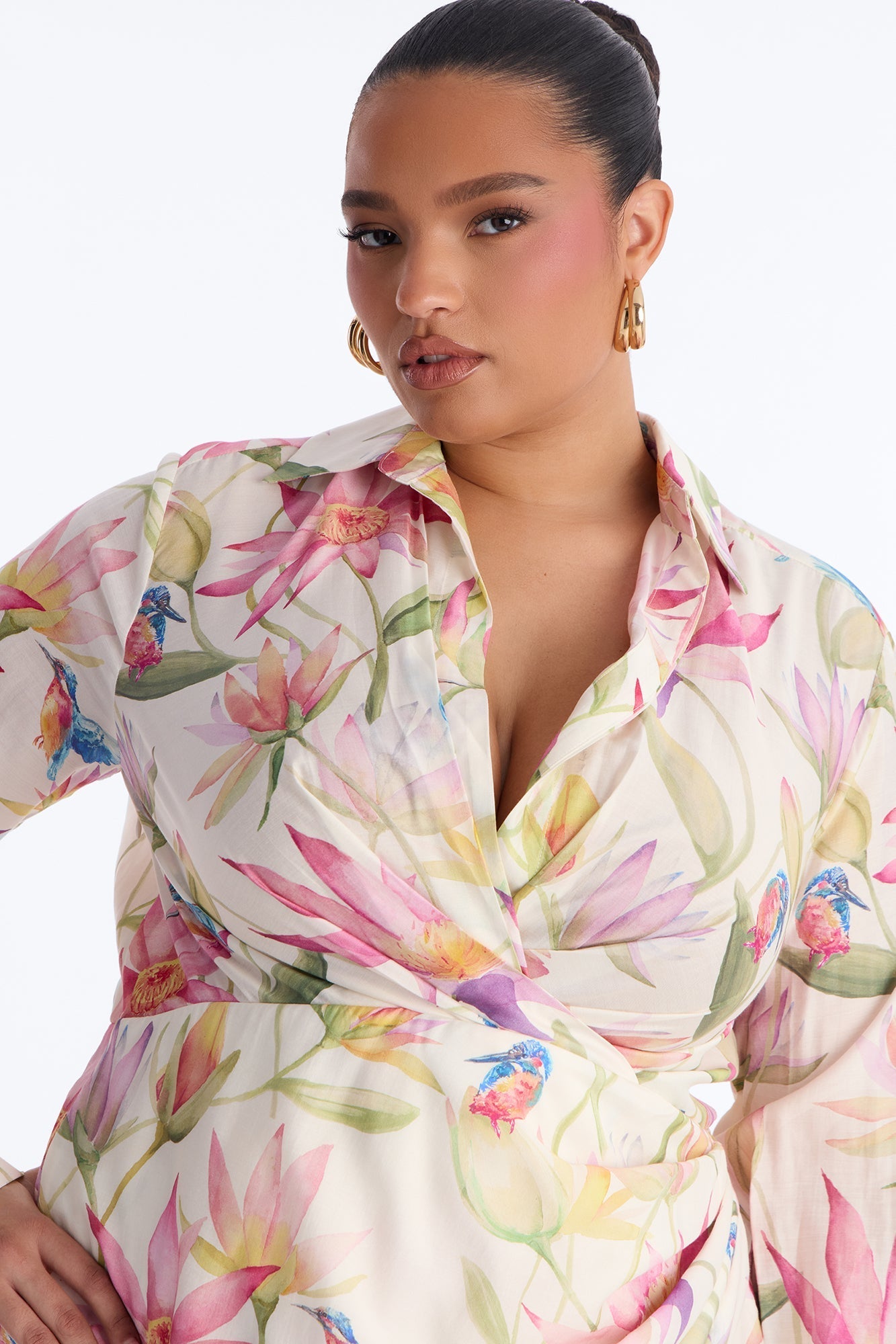 Delilah Floral Long Sleeve Mini Dress - Ivory/combo Fashion Nova