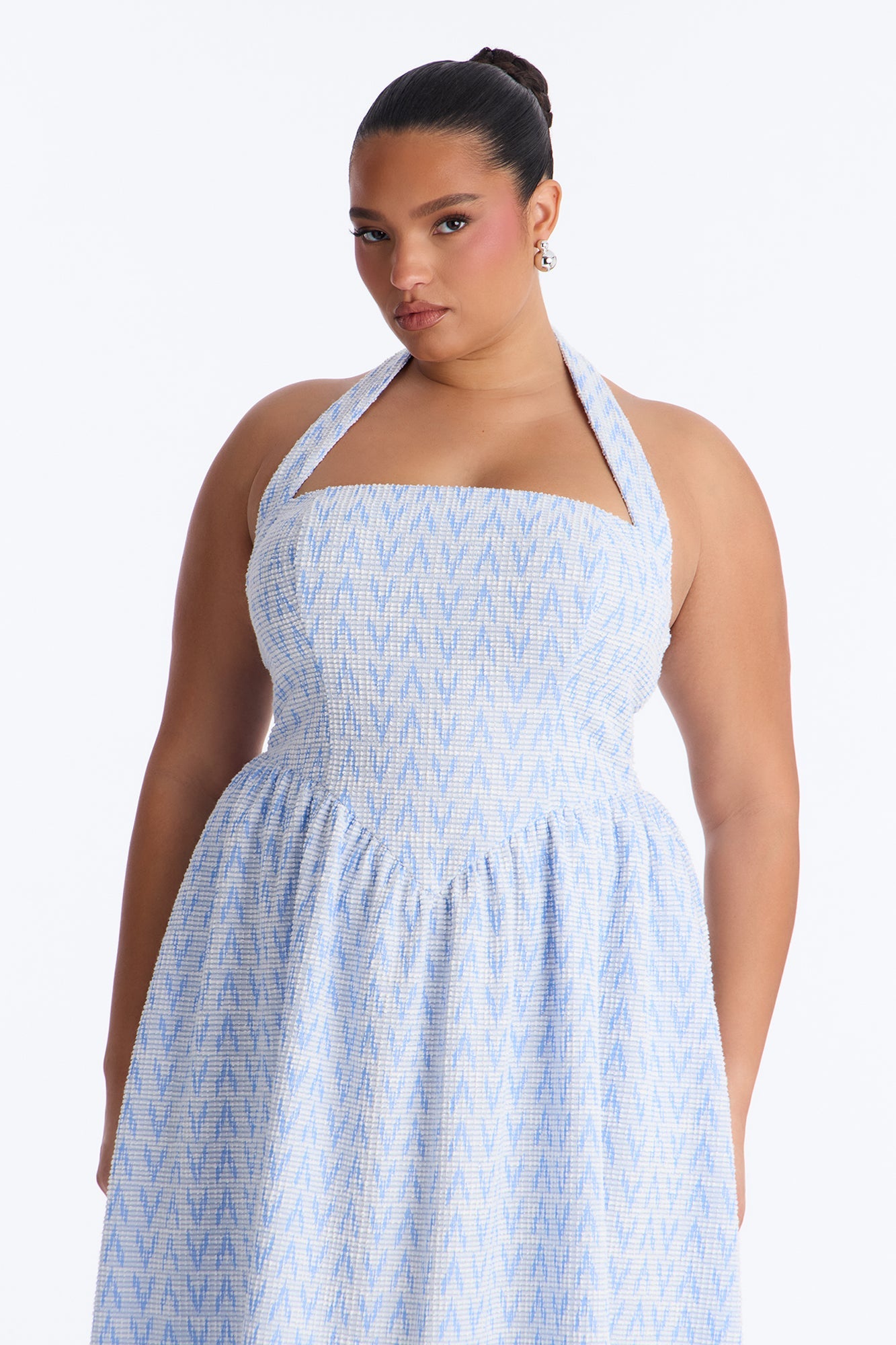 Fia Halter Tweed Midi Dress - Blue