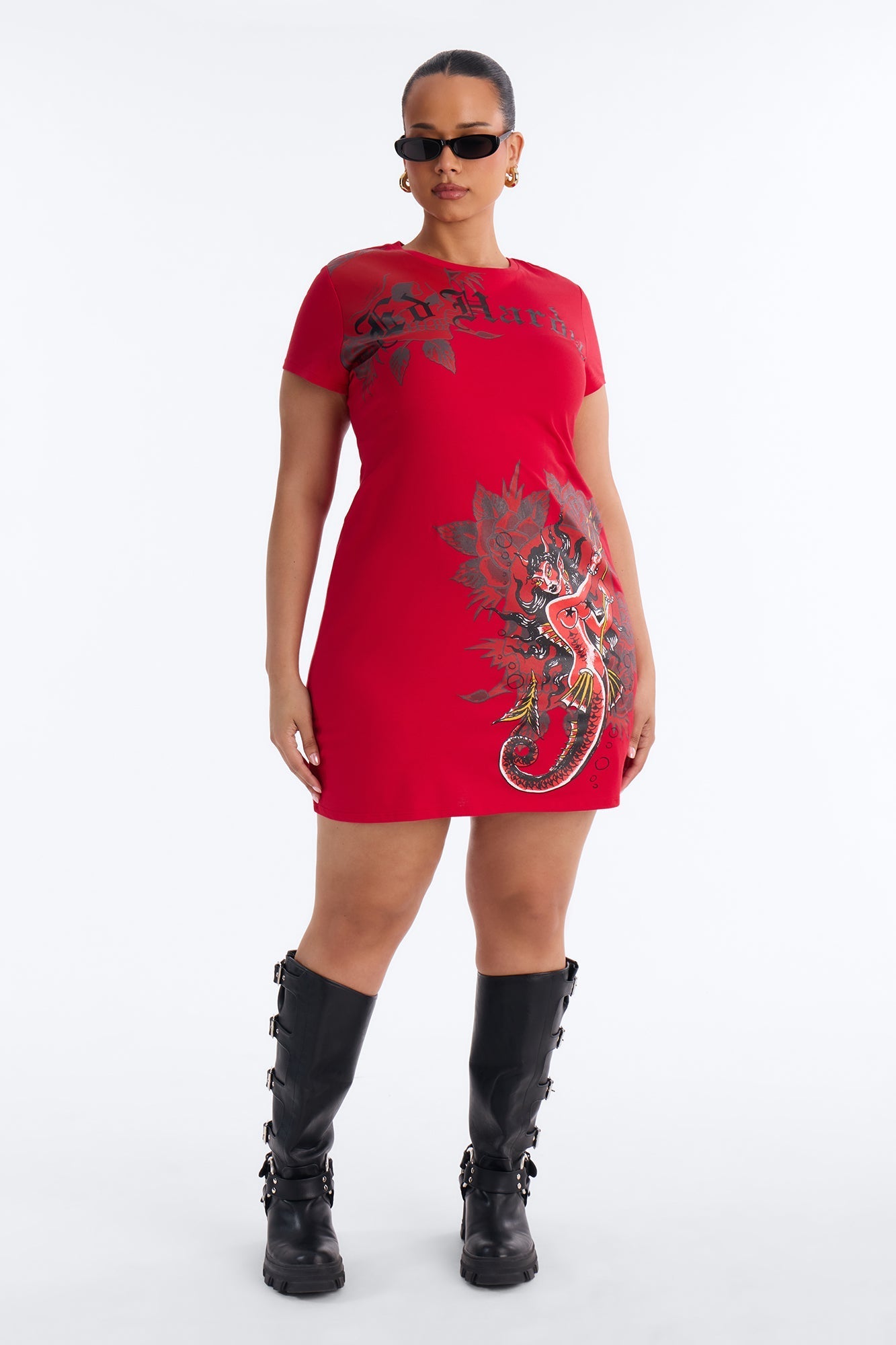 Ed Hardy Mermaid Girl TShirt Mini Dress - Red Fashion Nova