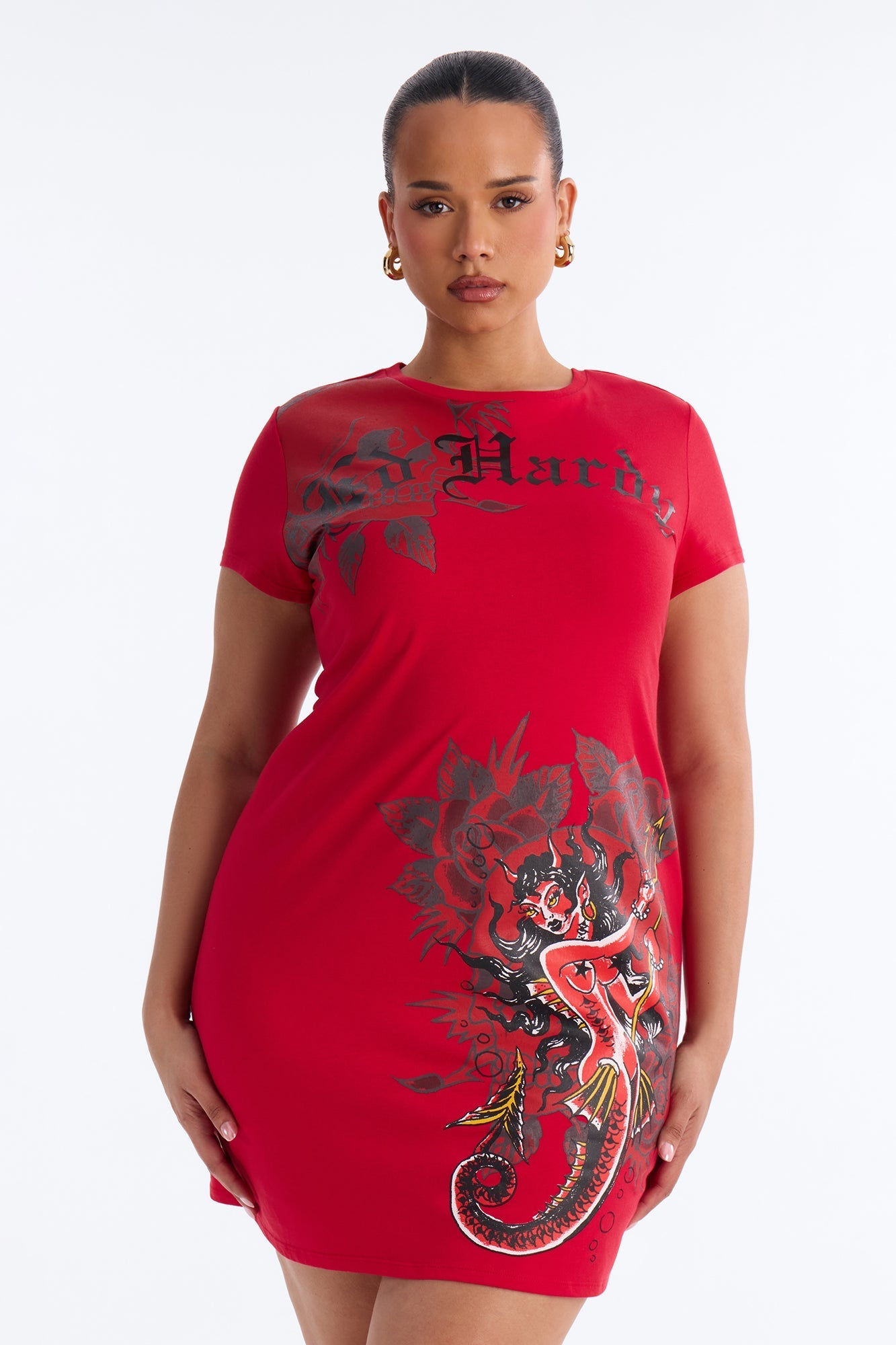Ed Hardy Mermaid Girl TShirt Mini Dress - Red Fashion Nova