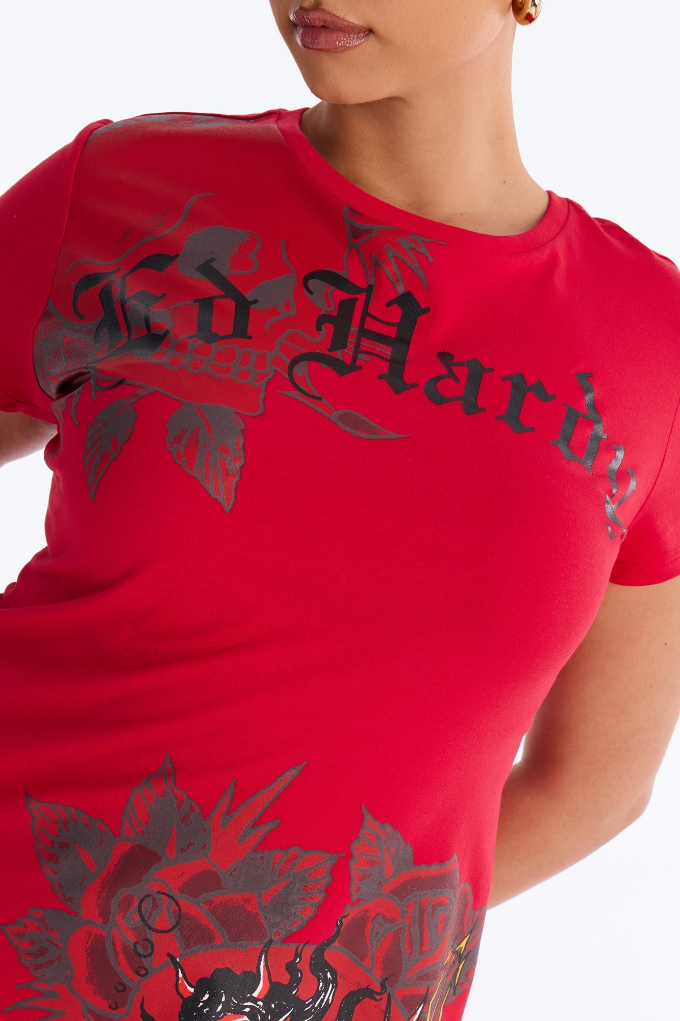 Ed Hardy Mermaid Girl TShirt Mini Dress - Red Fashion Nova