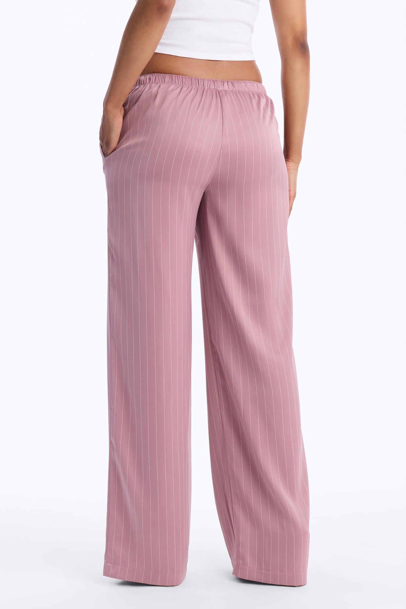Lulu Pinstripe Satin Wide Leg Pant 32″ - Mauve