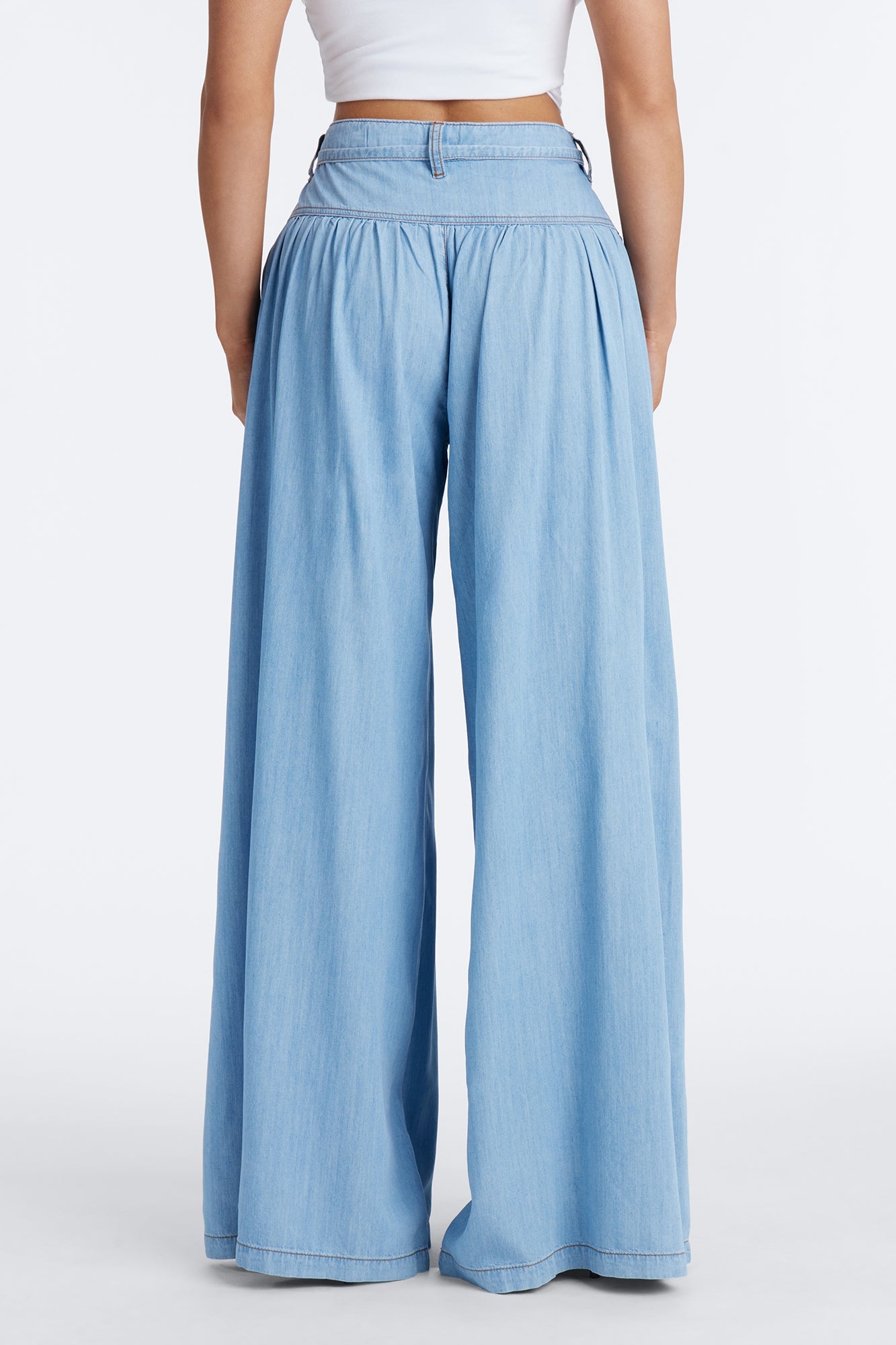 Golden Hour Chambray Tie Waist Pant 33″ - Light Wash