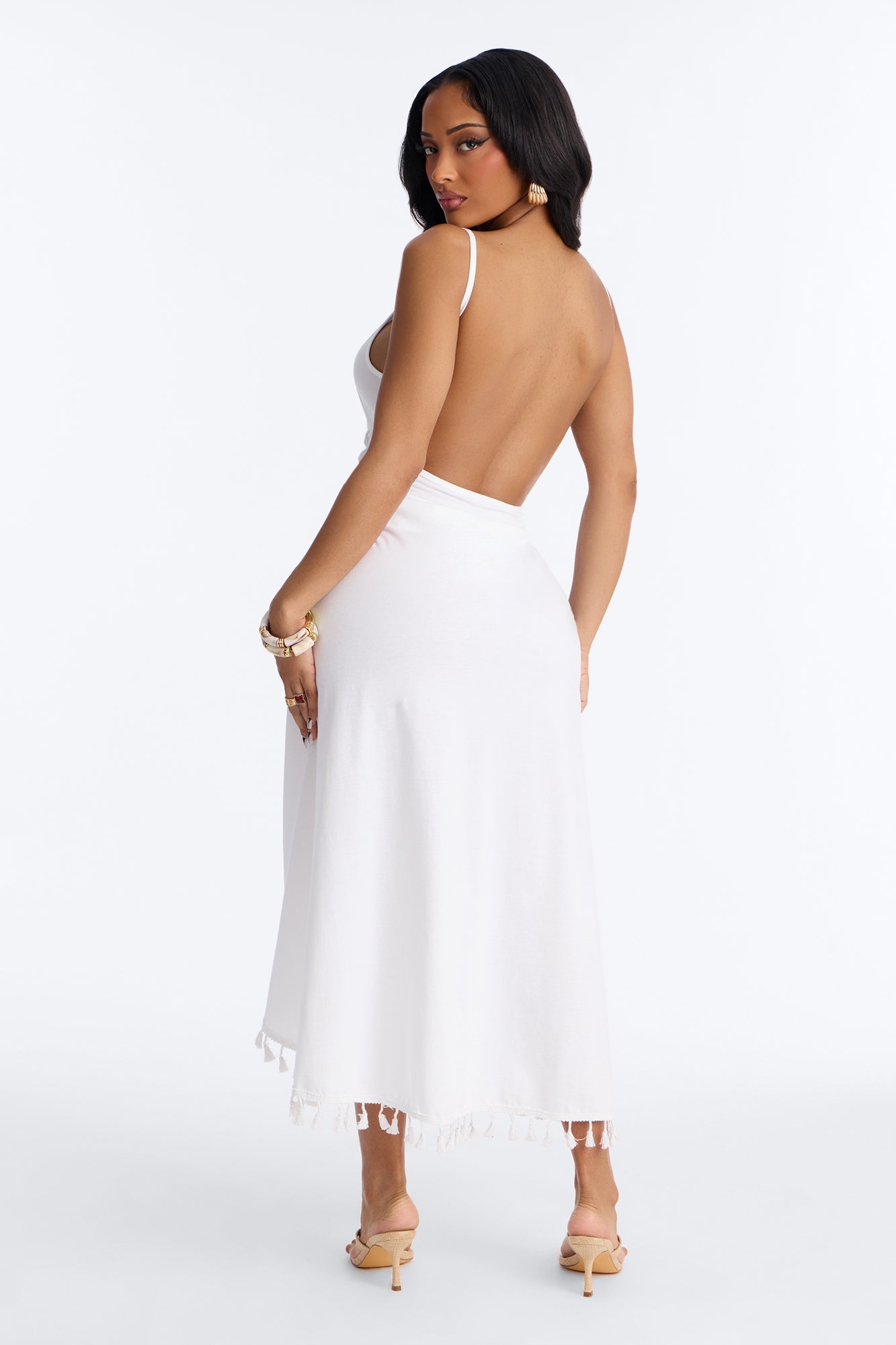 Feel The Breeze Tassel Trim Maxi Swim Cover Up Dress - White Fashion Nova