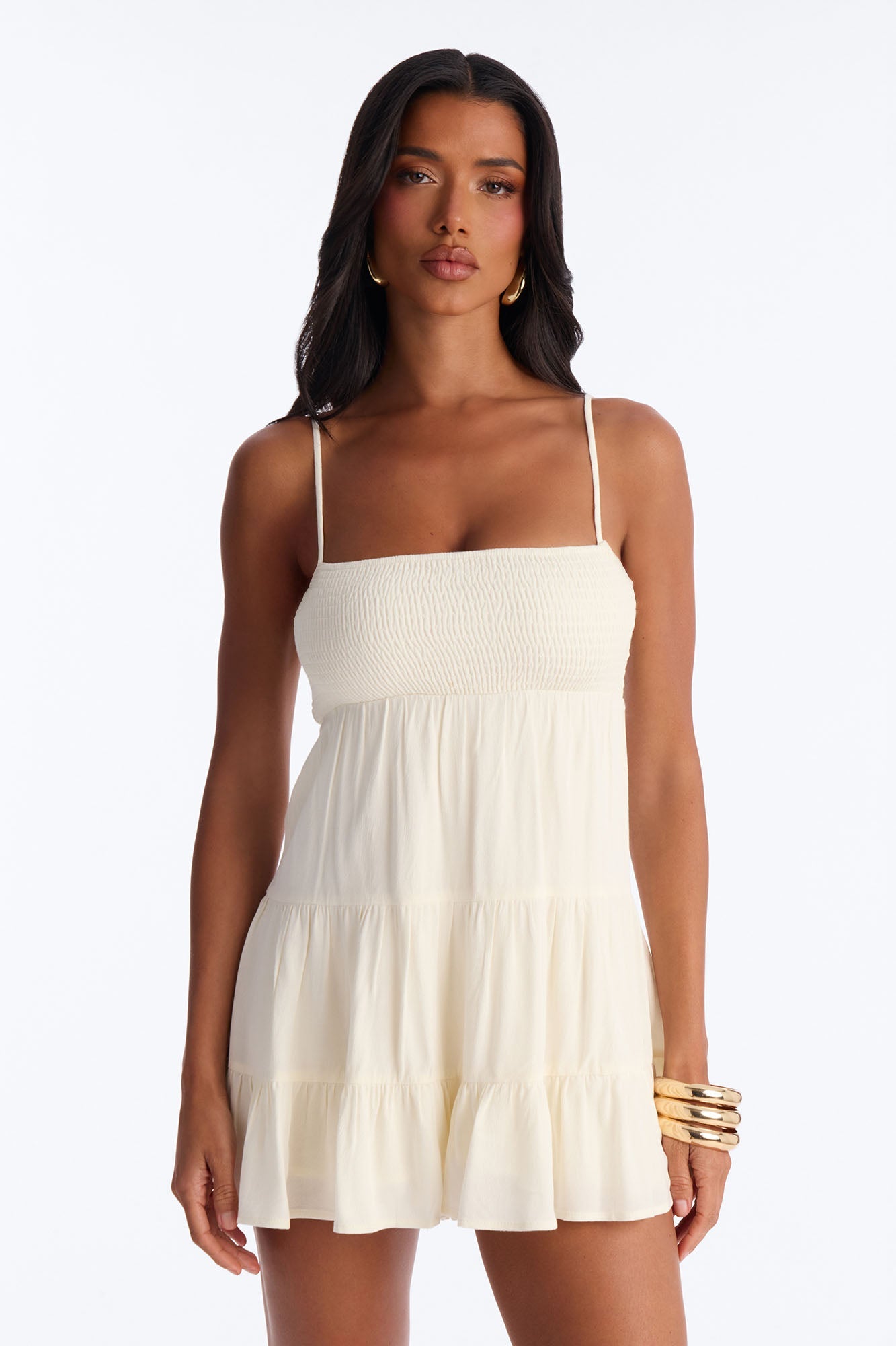 Around The Water Smocked Romper - Cream