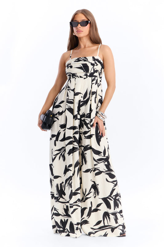 Trina Wide Leg Jumpsuit - Black/White