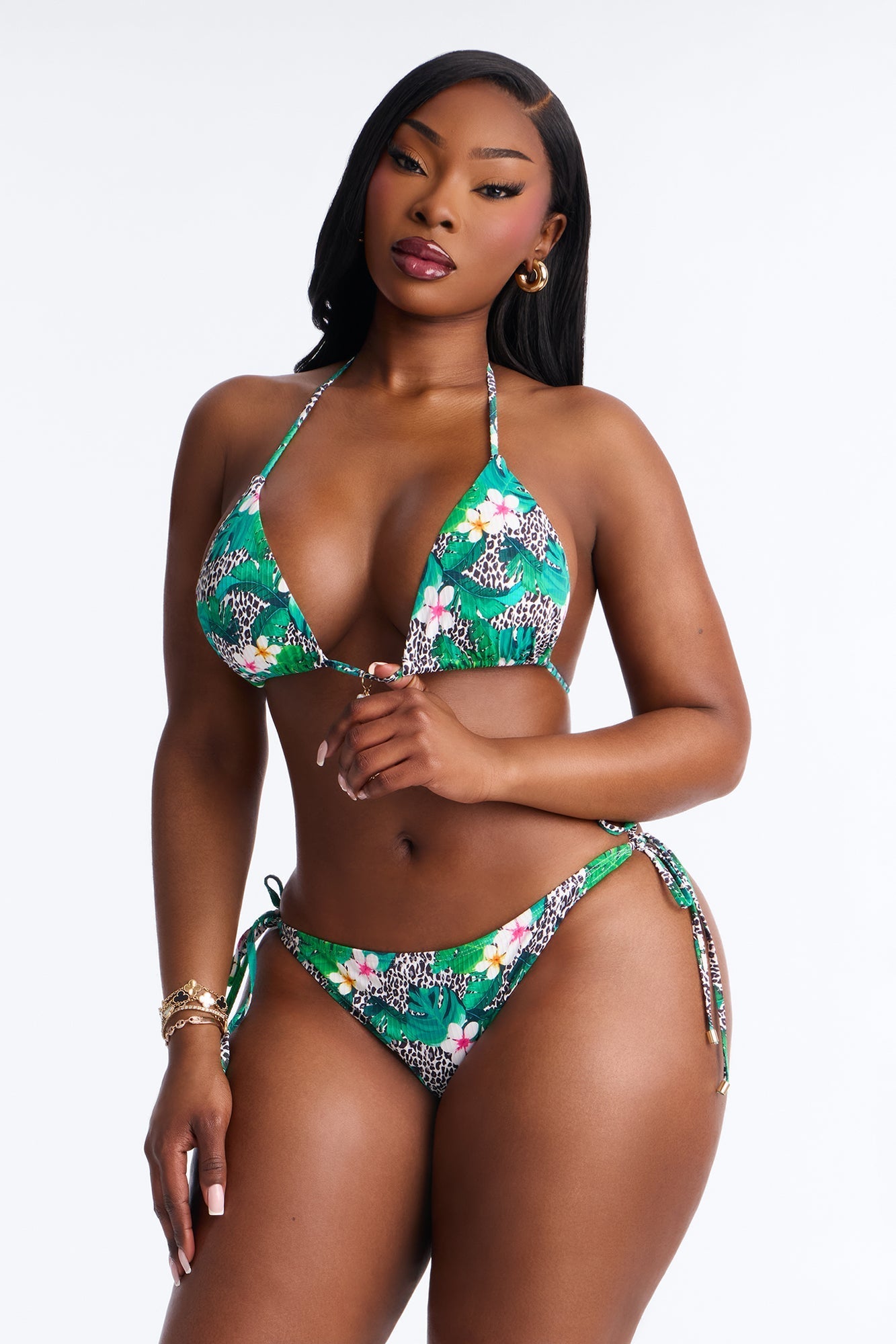 Paradise Prowl 3 Piece Bikini & Sarong Set - Green/combo Fashion Nova