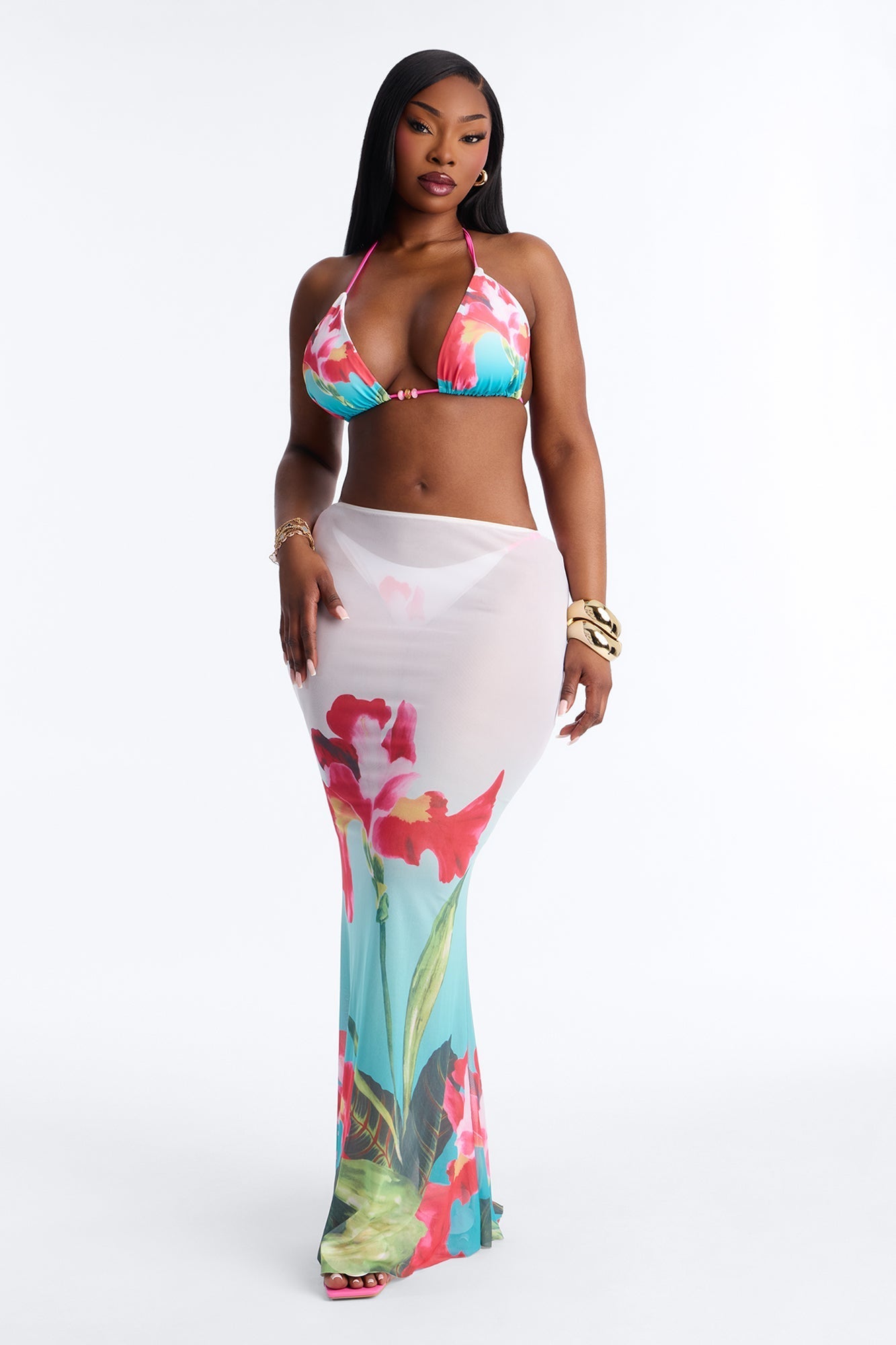 Stay With The Waves 3 Piece Bikini Skirt Set - Blue/combo Fashion Nova