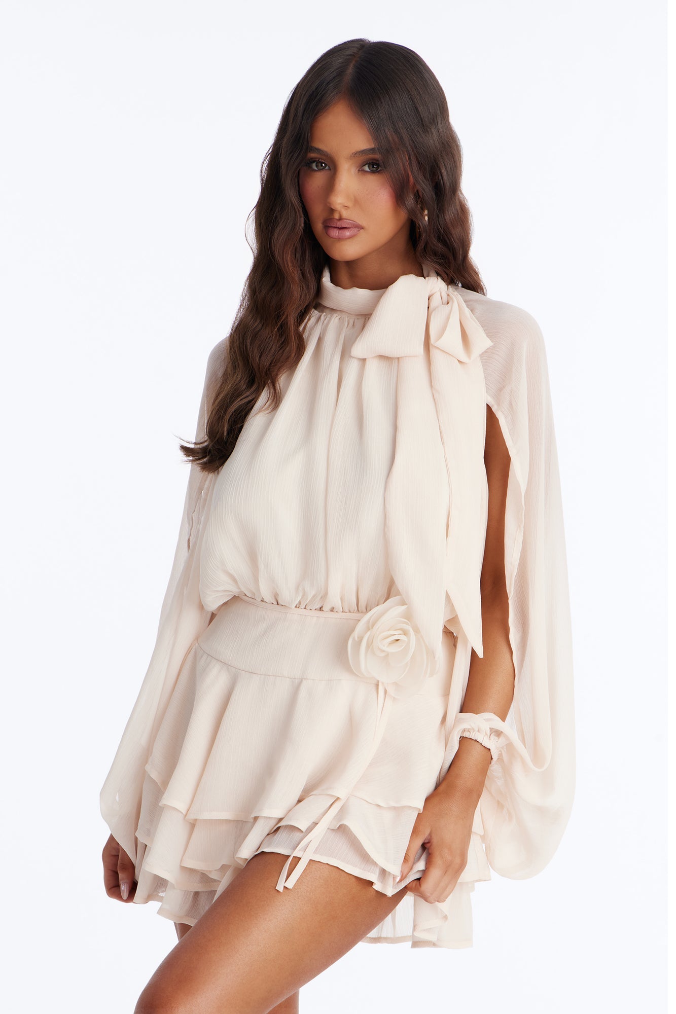 Genevieve Chiffon Ruffle Romper - Peach