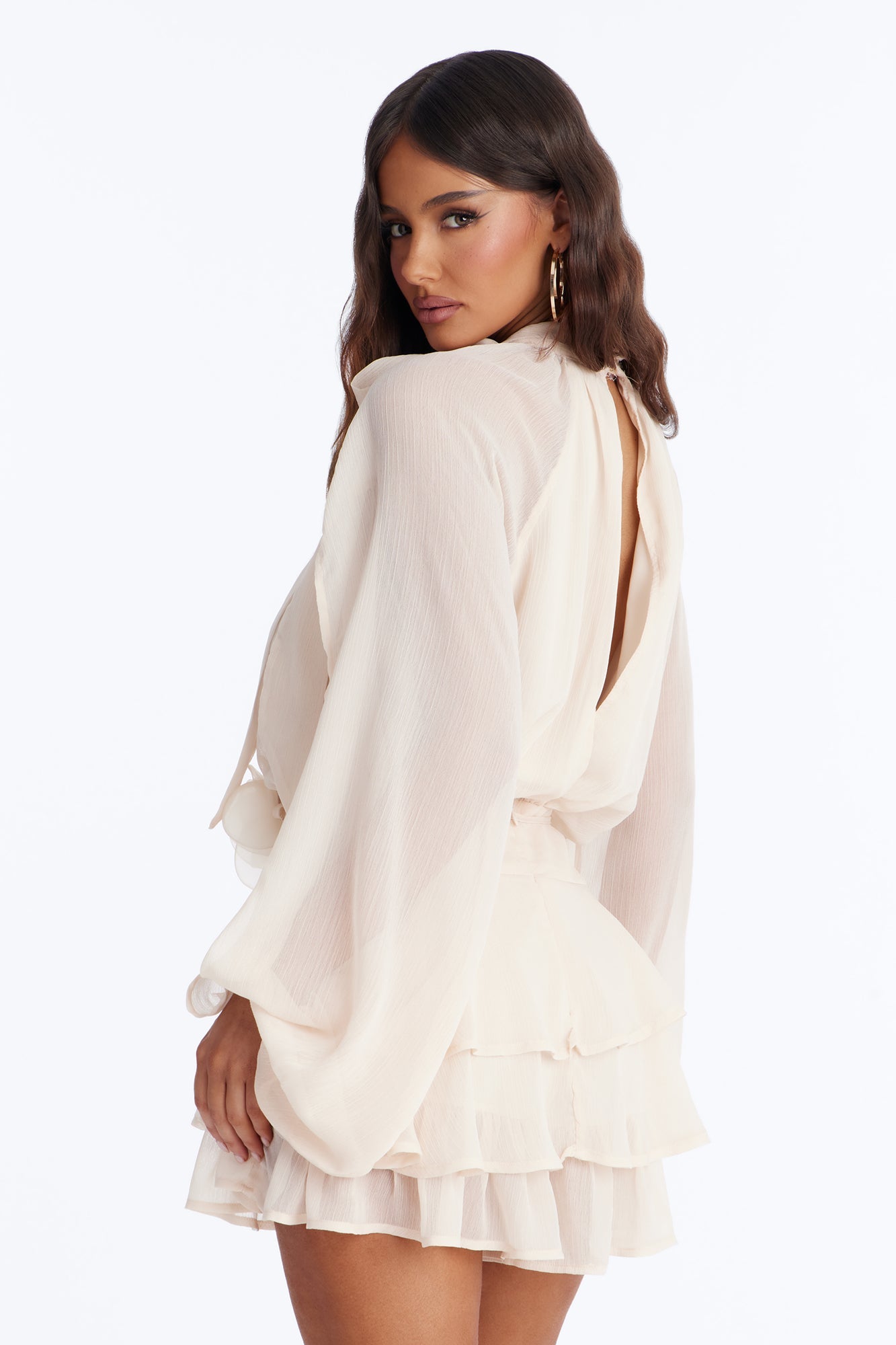 Genevieve Chiffon Ruffle Romper - Peach