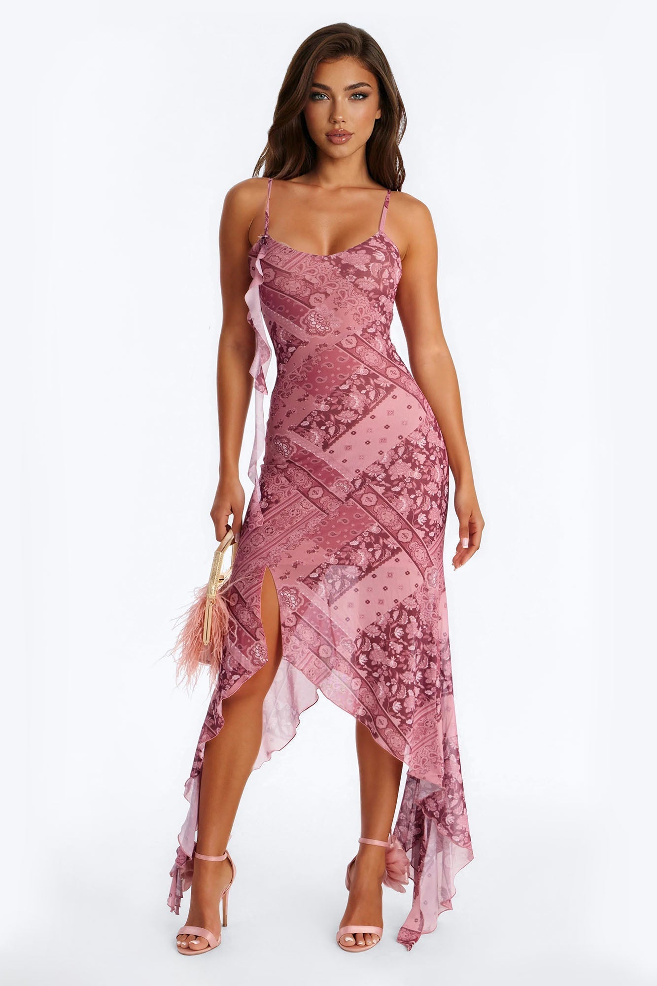 Harper Patchwork Mesh Midi Dress - Burgundy Fashion Nova