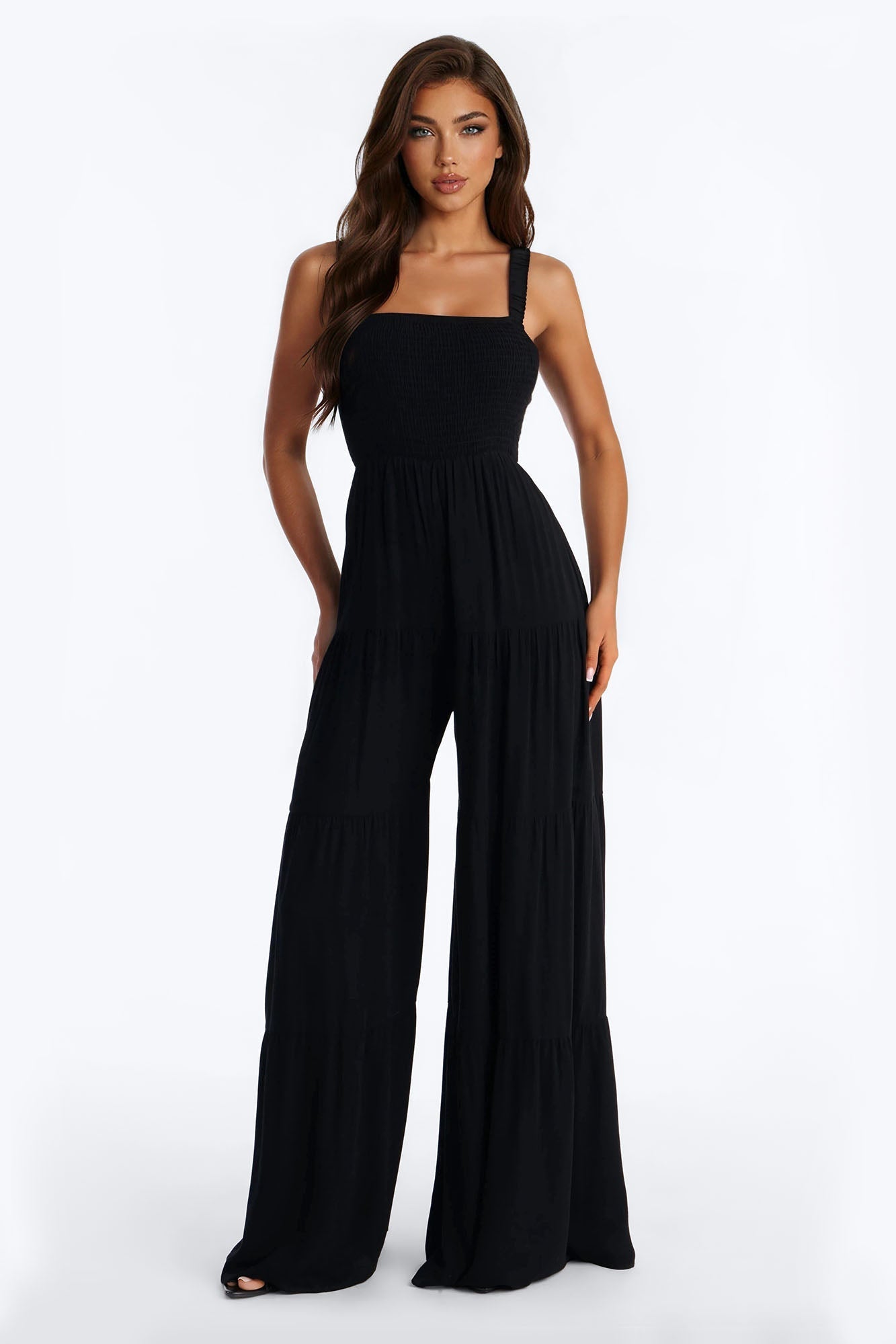 Risa Tiered Wide Leg Jumpsuit - Black Fashion Nova