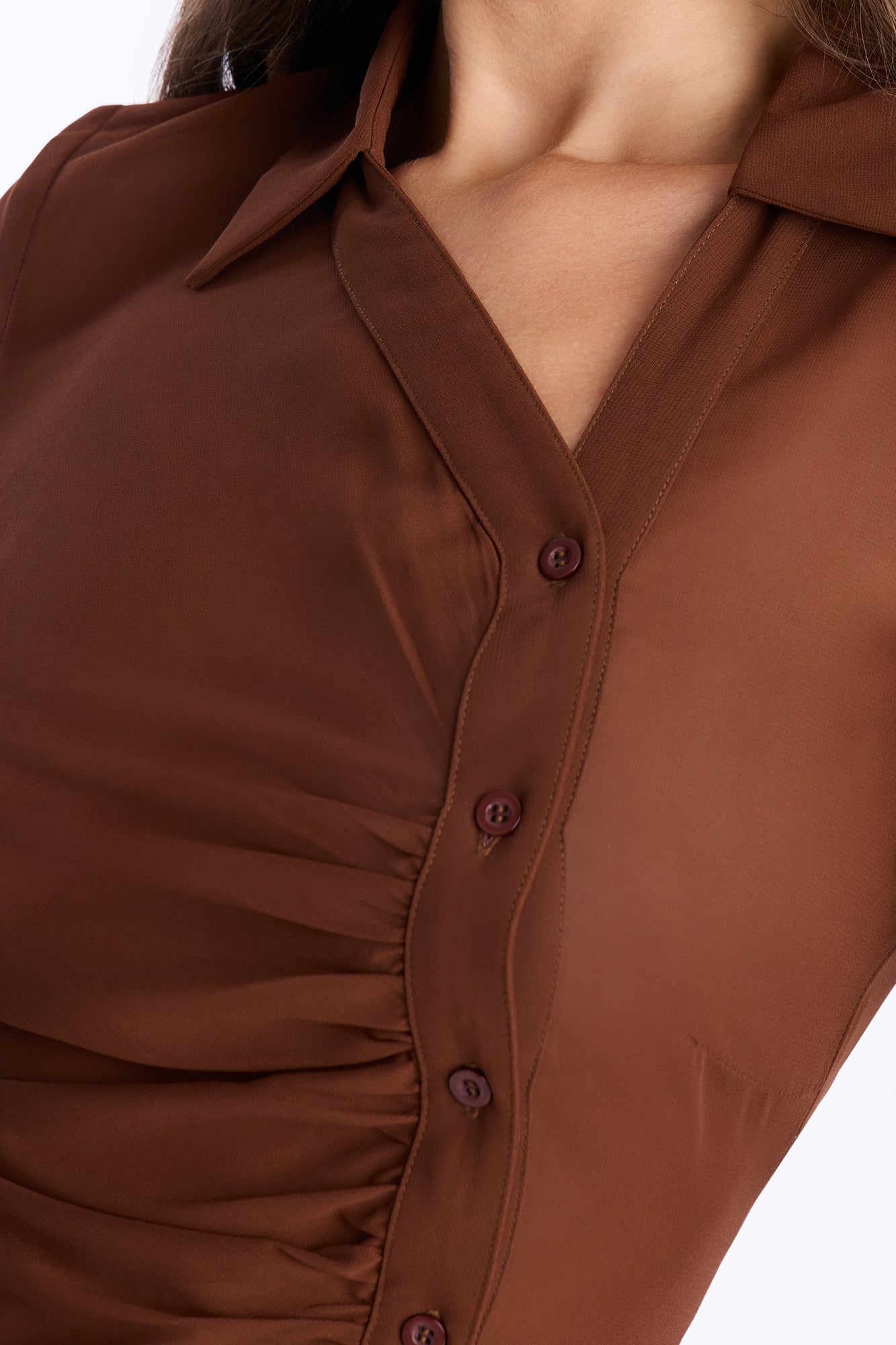 Easy Chic Sheer Chiffon Shirt - Chocolate