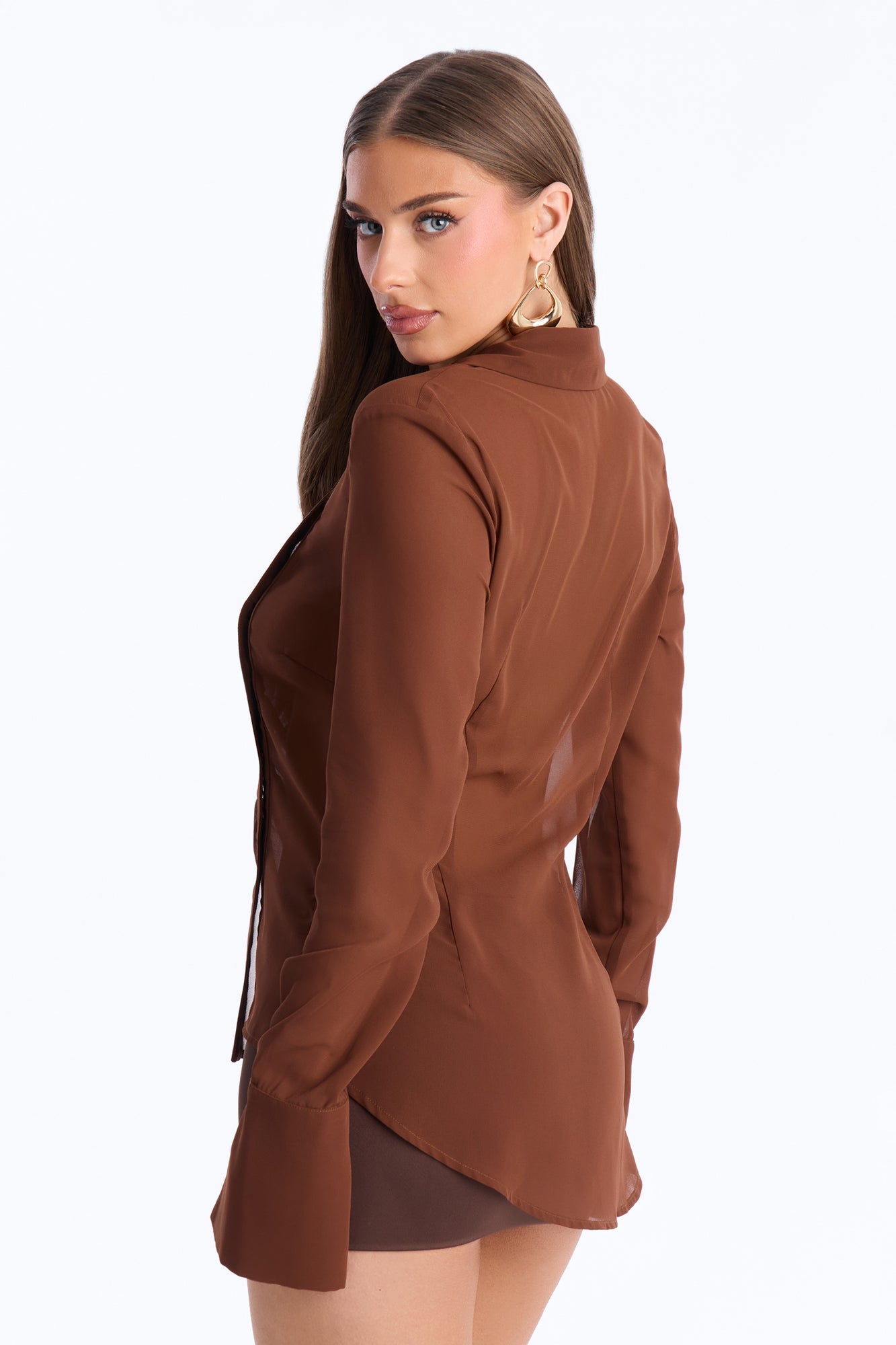 Easy Chic Sheer Chiffon Shirt - Chocolate