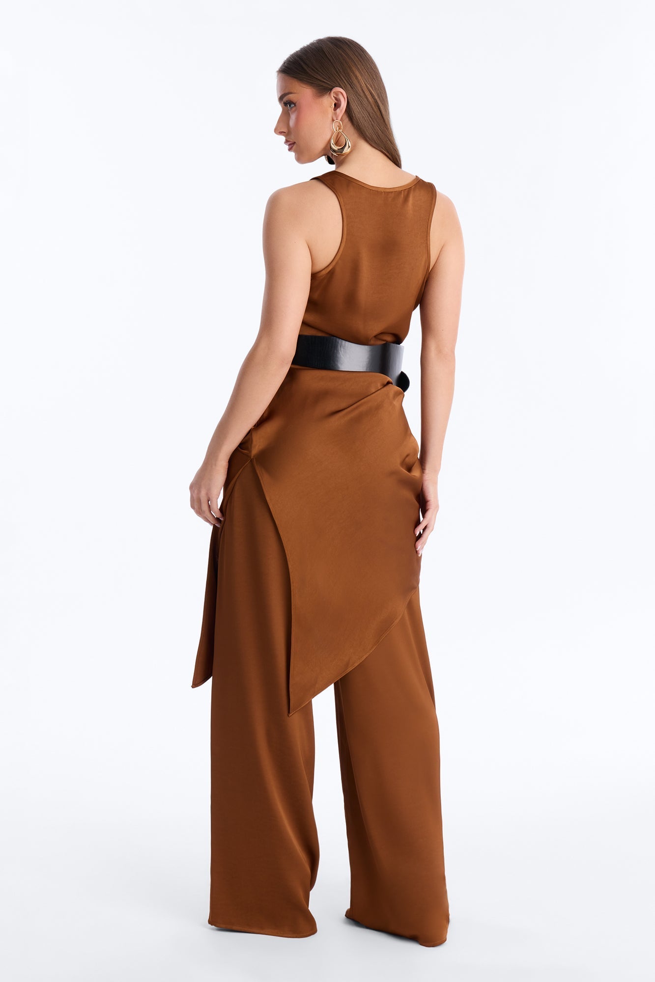 Oh So Chic Belted 3 Piece Satin Pant Set - Bronze Fashion Nova