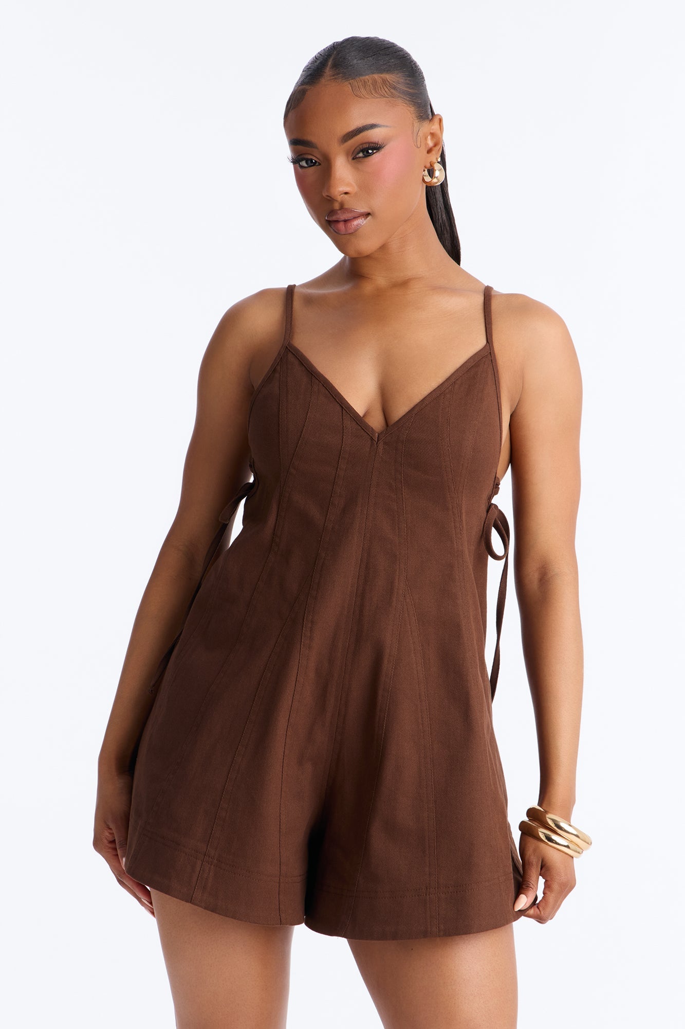 Just A Girl Twill Romper - Brown