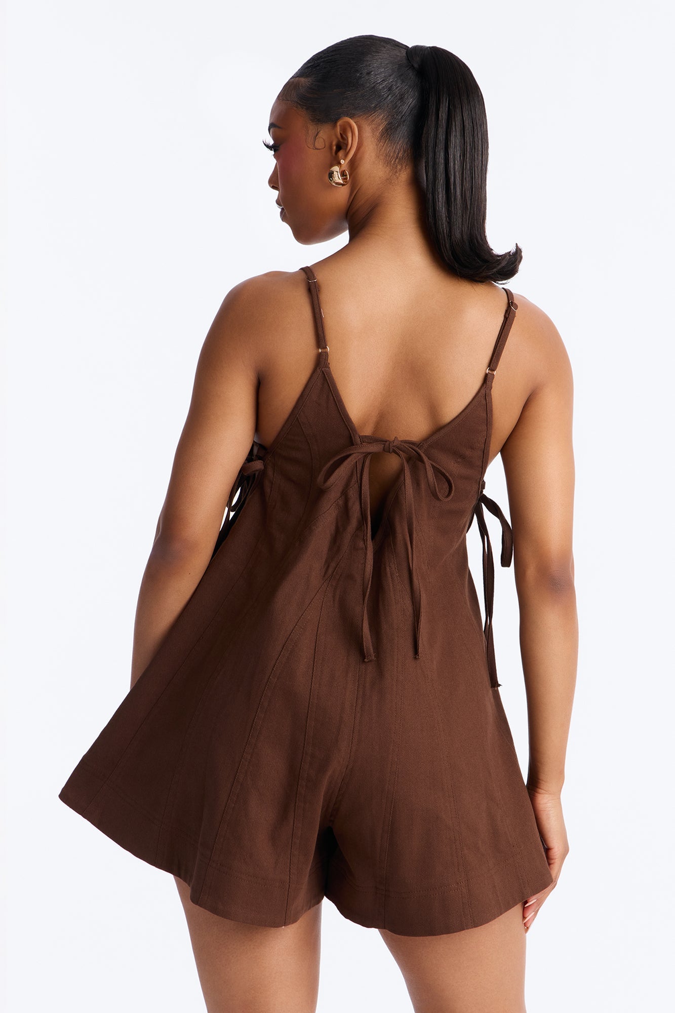 Just A Girl Twill Romper - Brown