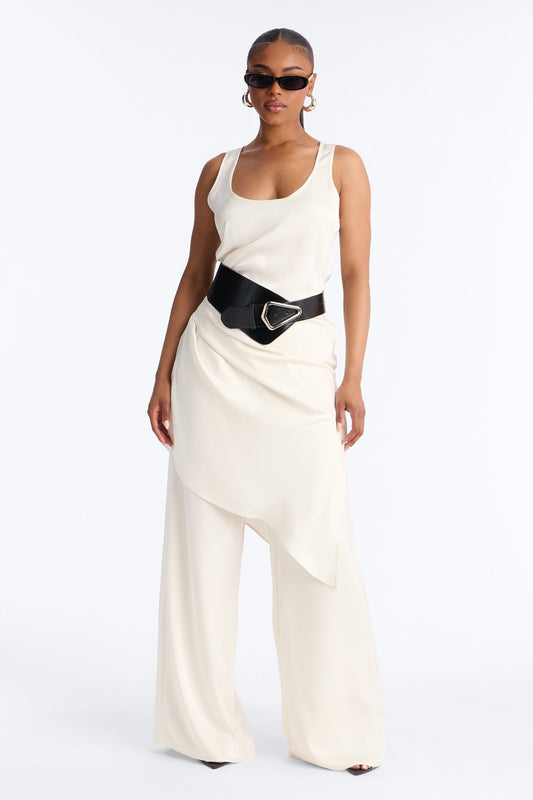 Oh So Chic Belted 3 Piece Satin Pant Set - Cream Fashion Nova