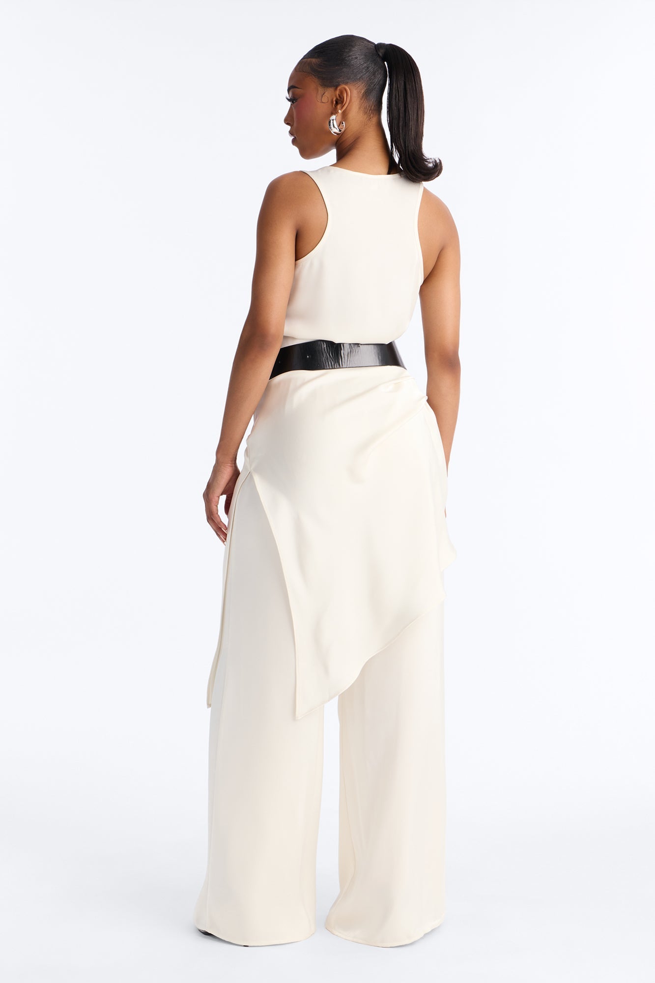 Oh So Chic Belted 3 Piece Satin Pant Set - Cream Fashion Nova
