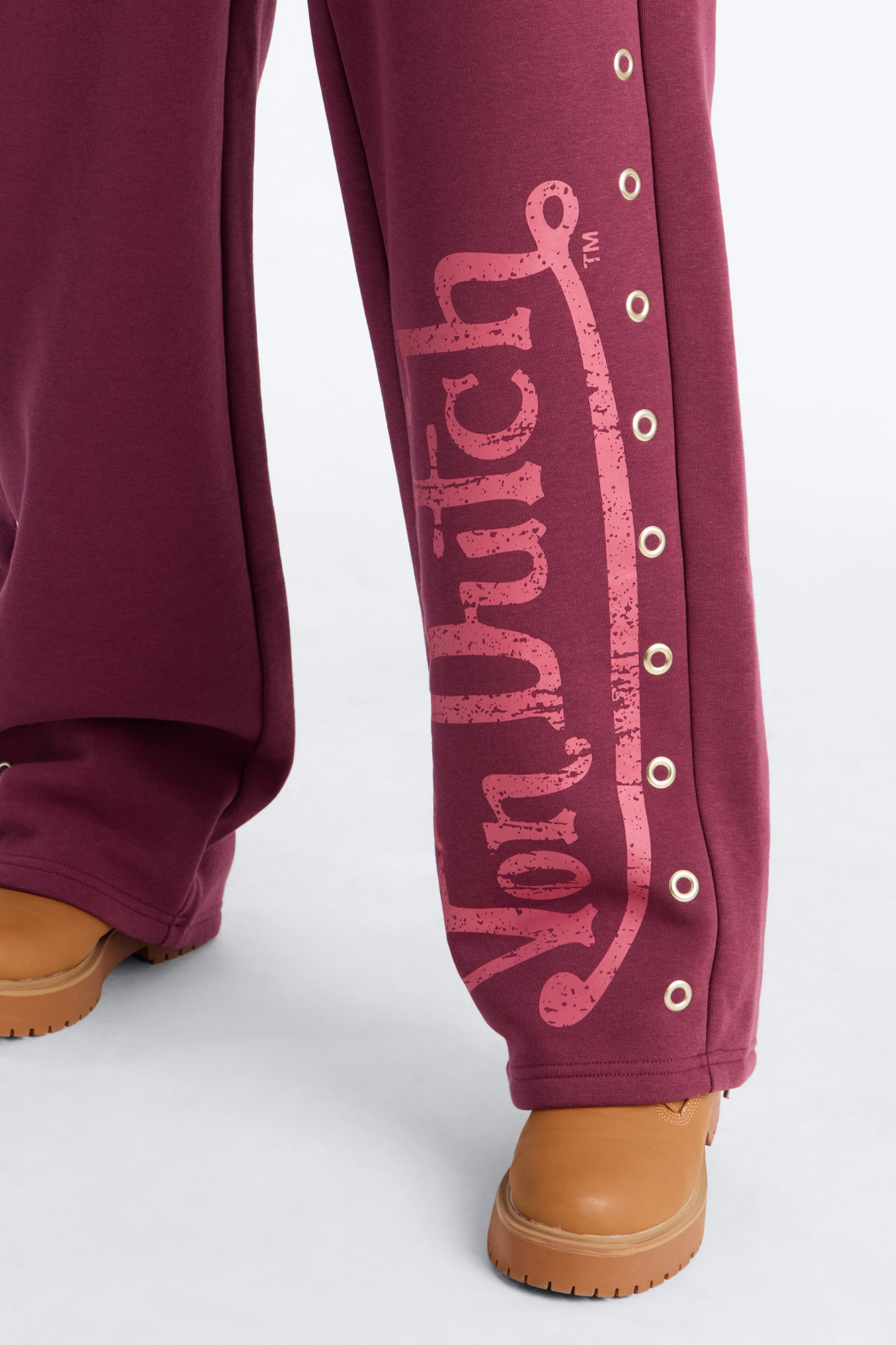 Von Dutch Rocker Wide Leg Pant With Grommets - Burgundy