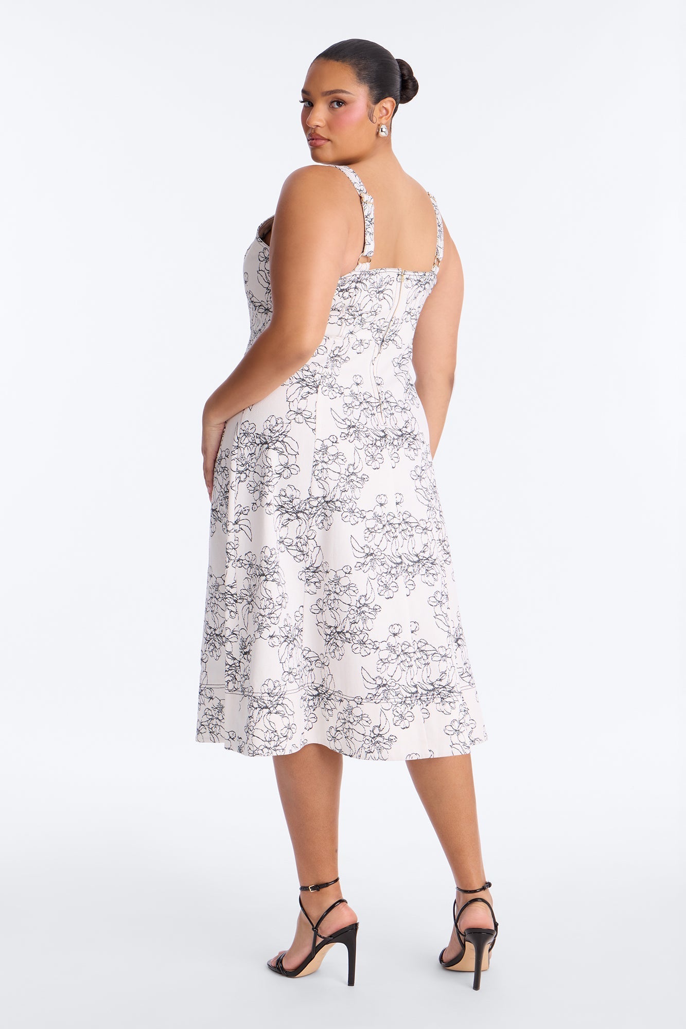 Carla Floral Denim Midi Dress - White/Black Fashion Nova