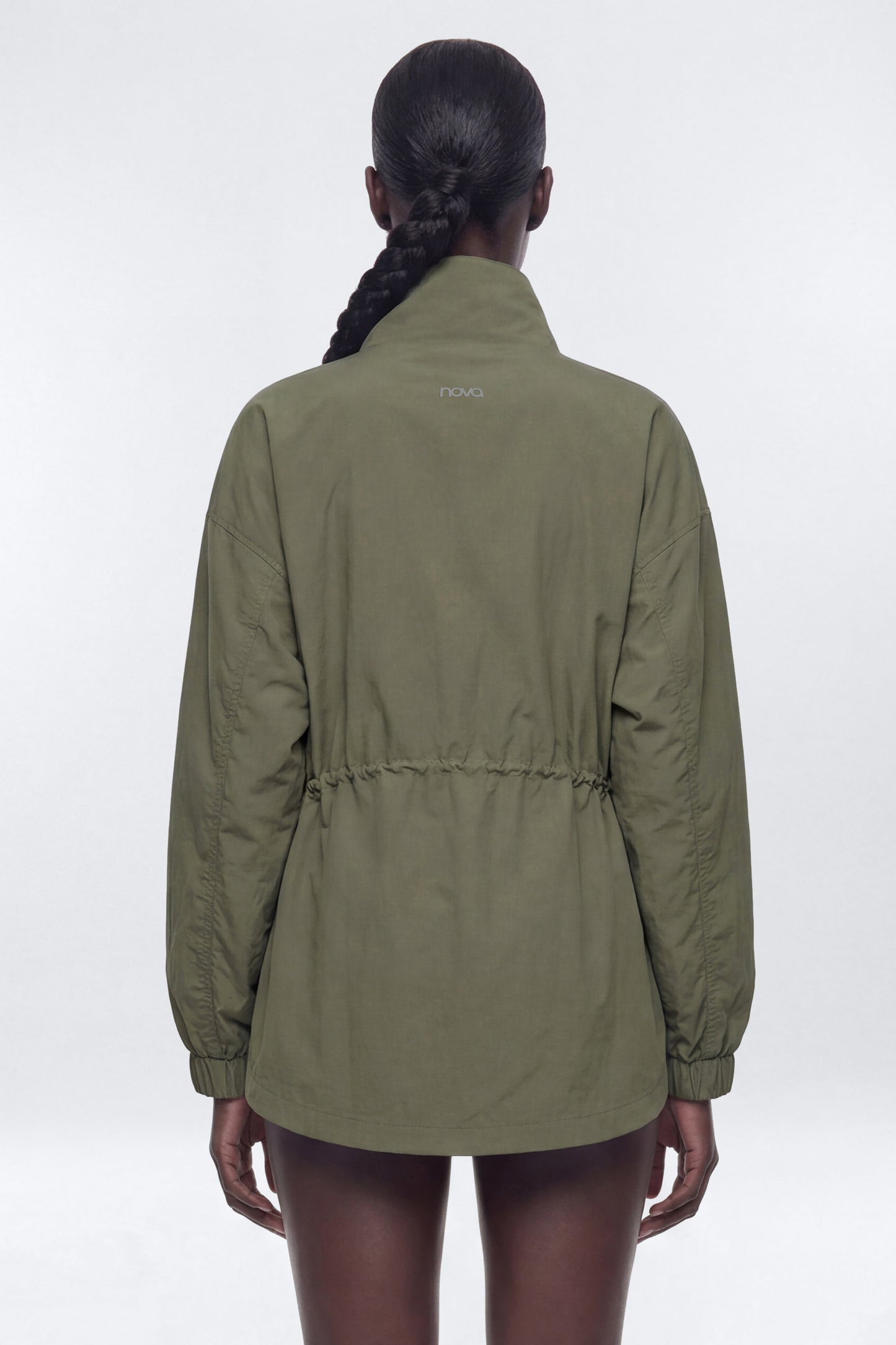 CoreNylon Ruched Mock Neck Jacket - Moss Fashion Nova