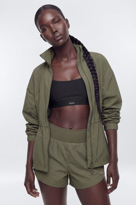 CoreNylon Ruched Mock Neck Jacket - Moss Fashion Nova