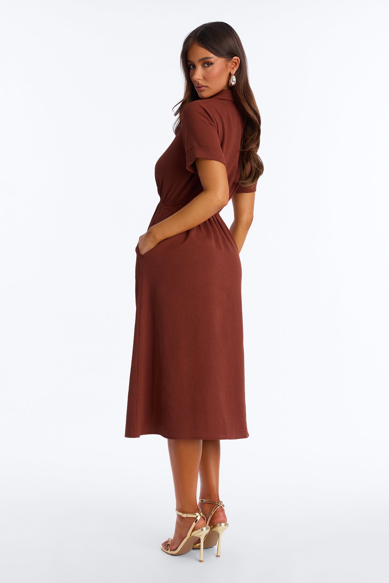 Caroline Cinched Midi Dress - Chocolate