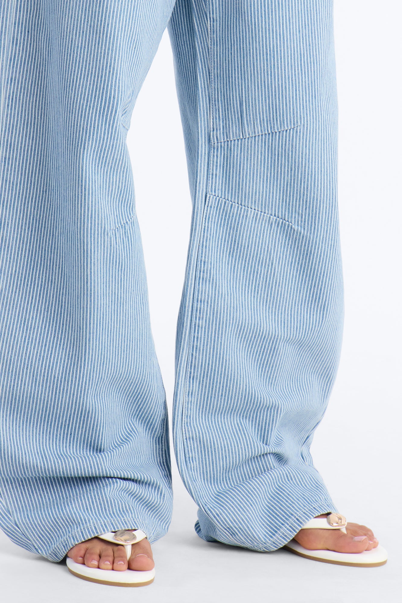 Oceanside Tie Waist Striped Tie Waist Jeans - Light Wash