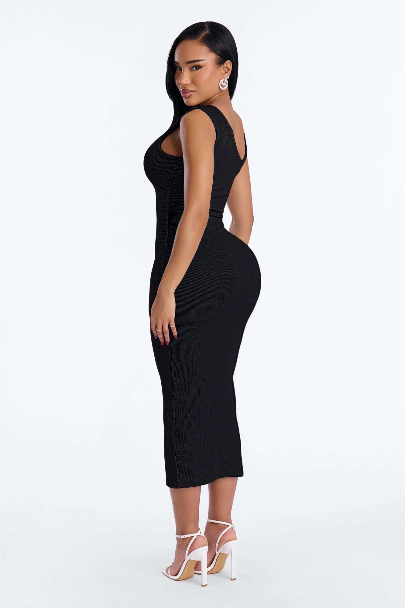 Adria Ribbed Midi Dress - Black Fashion Nova