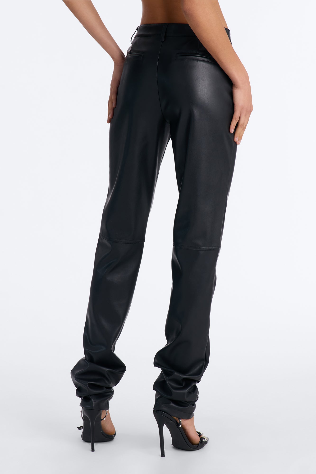 Bad Habit Low Rise Stacked Faux Leather Pants - Black