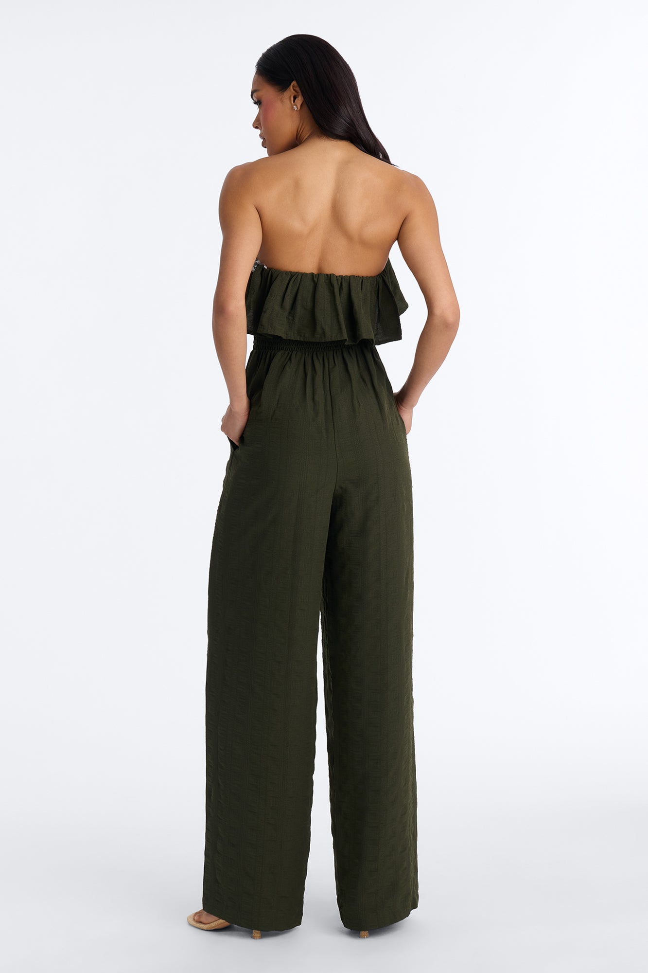 Coco Strapless Smocked Wide Leg Jumpsuit - Olive