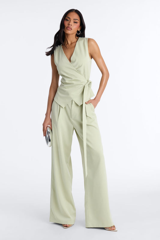 Sarah Fitted Vest Pant Set - Sage