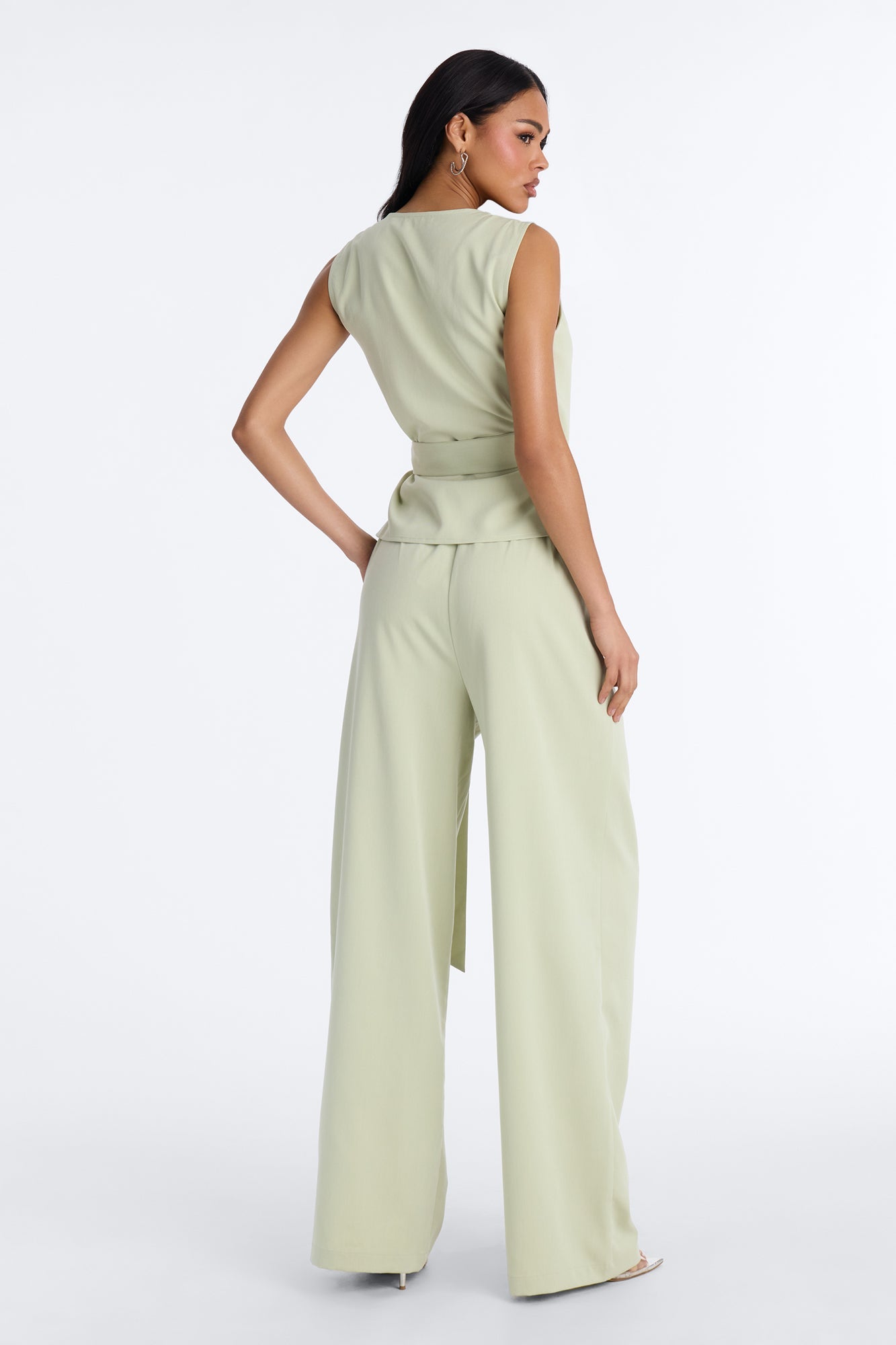 Sarah Fitted Vest Pant Set - Sage