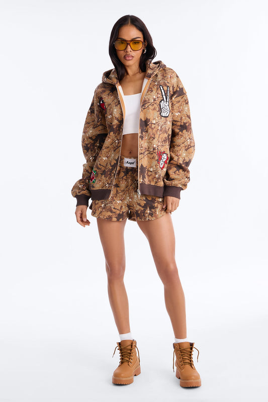 Rebel Spirit Fleece Camo Short Set - Camel/combo