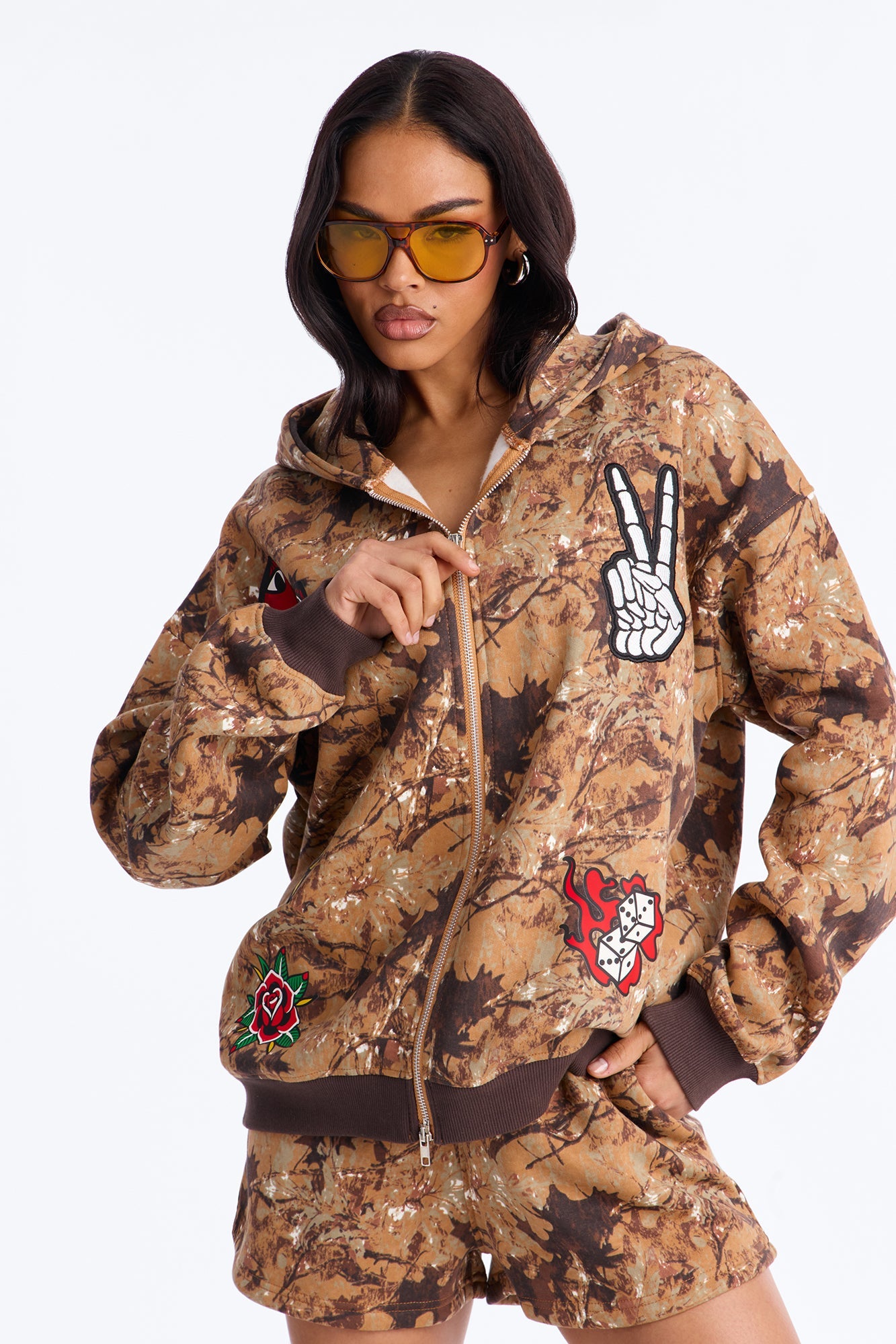 Rebel Spirit Fleece Camo Short Set - Camel/combo