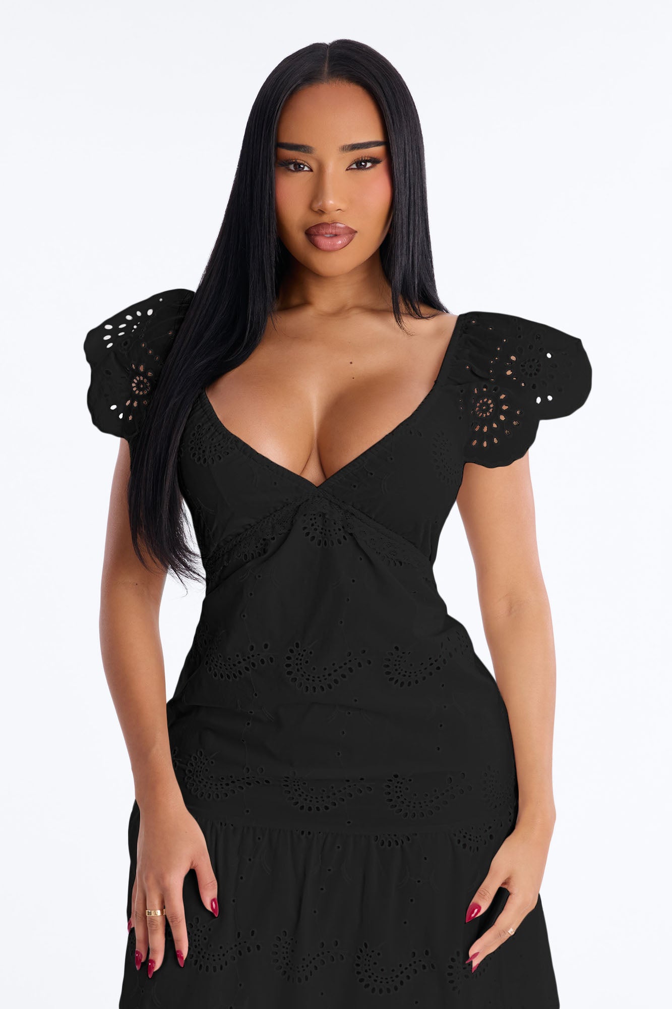 Odessa Eyelet Midi Dress - Black