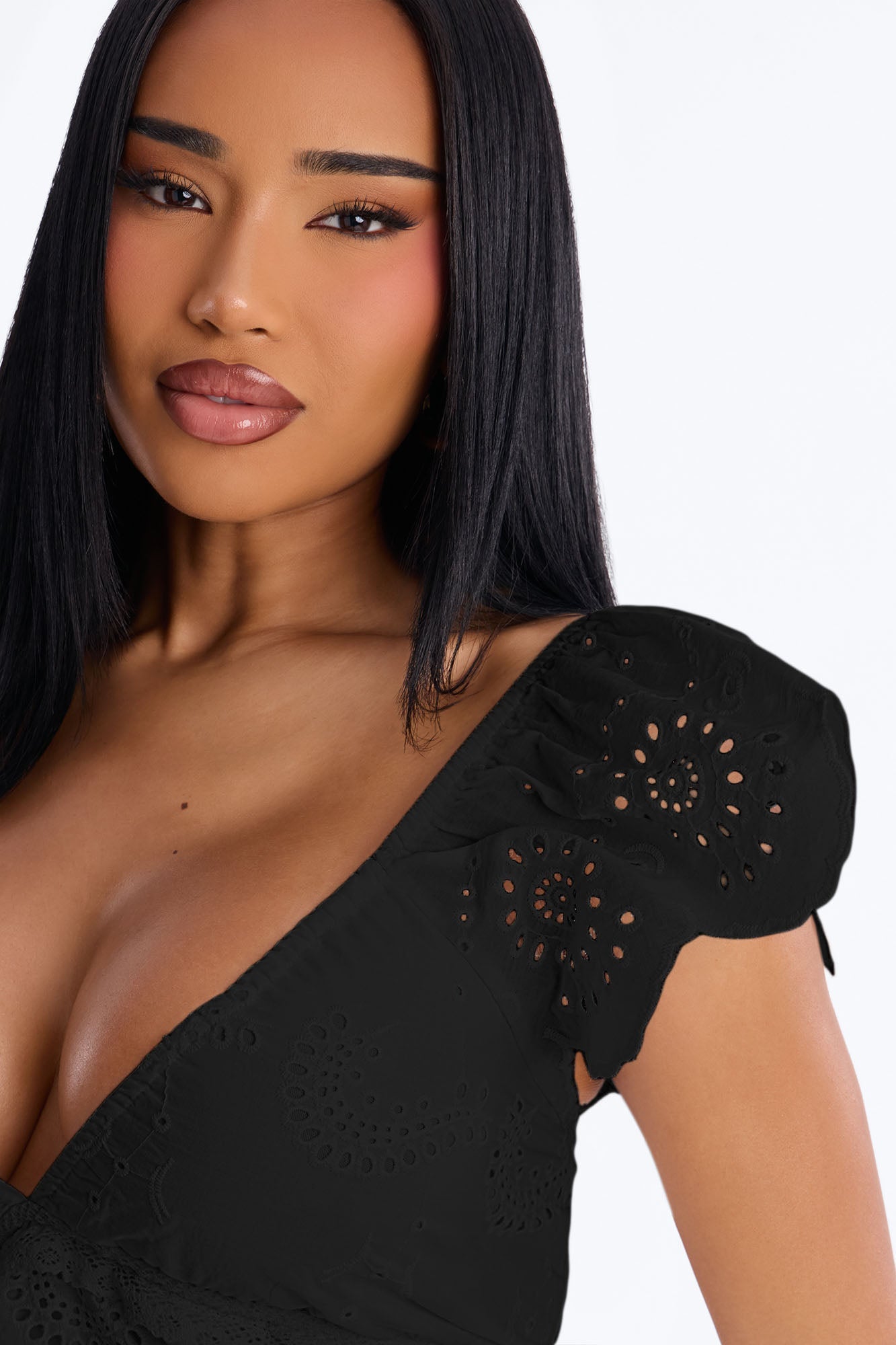 Odessa Eyelet Midi Dress - Black