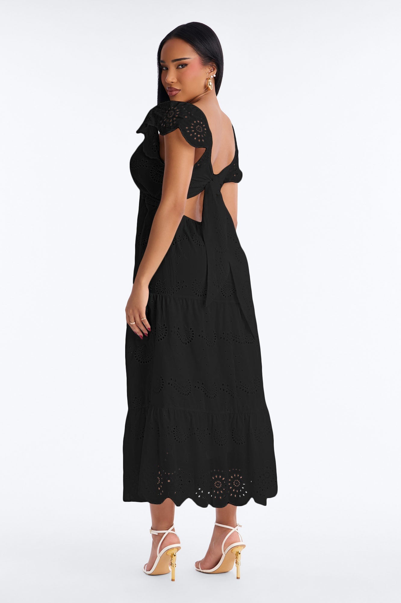 Odessa Eyelet Midi Dress - Black