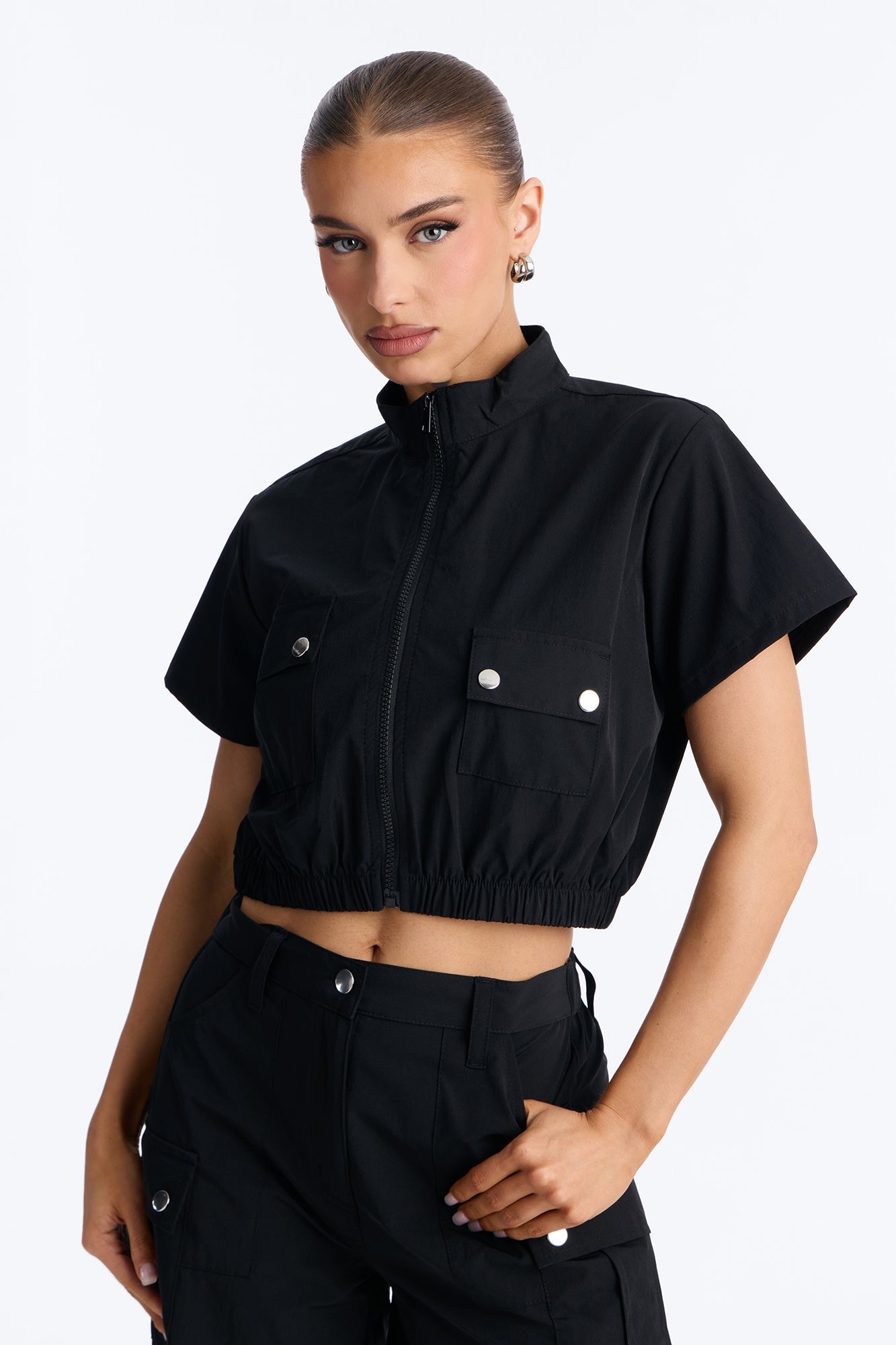 Nessa Nylon Cargo Short Set - Black