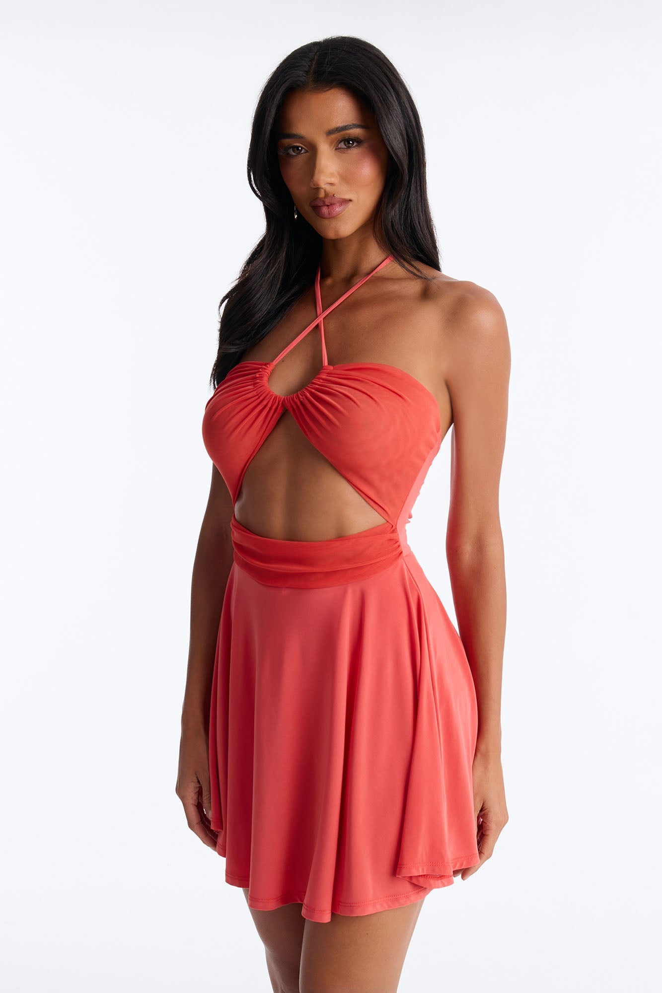 Delulu But Sweet Mesh Mini Dress - Tomato Red
