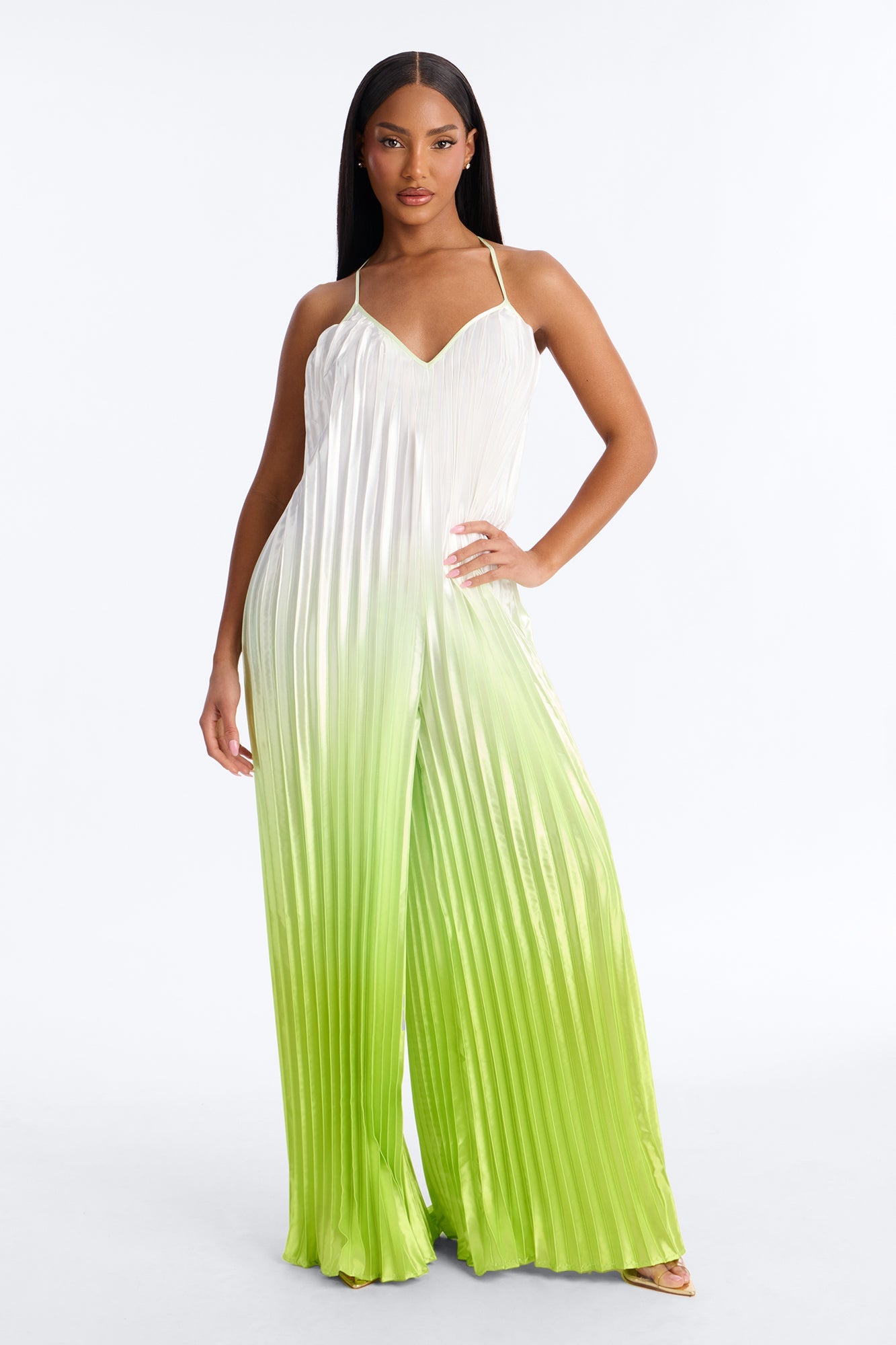 Paige Satin Ombre Wide Leg Jumpsuit - Green