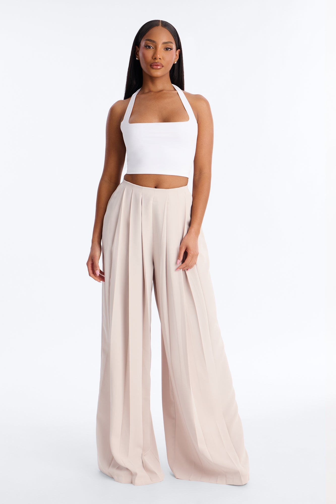 Feminine Feel Crepe Wide Leg Pant 33″ - Beige