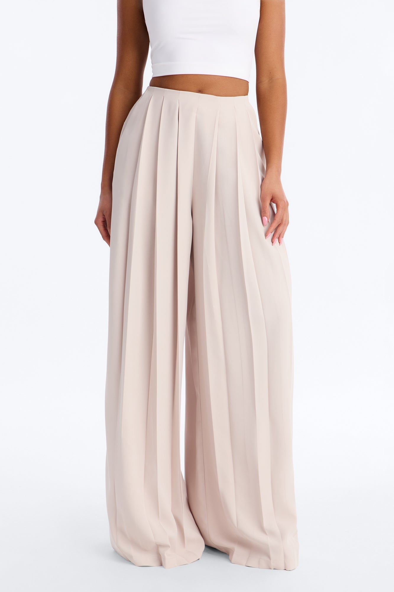 Feminine Feel Crepe Wide Leg Pant 33″ - Beige