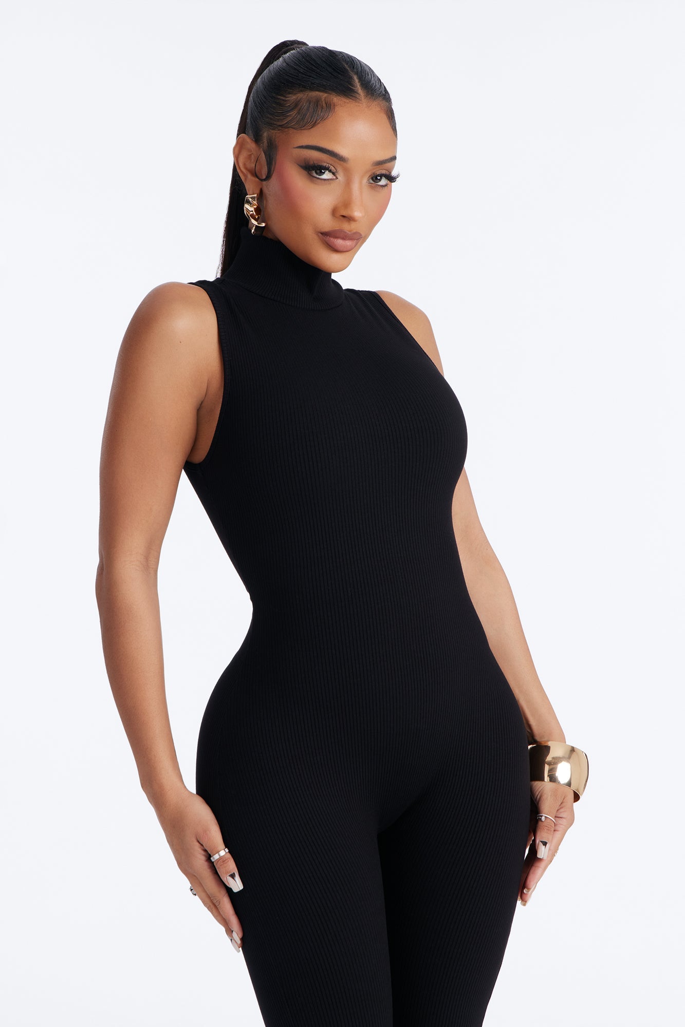 Lindsey Snatched High Neck Jumpsuit - Black