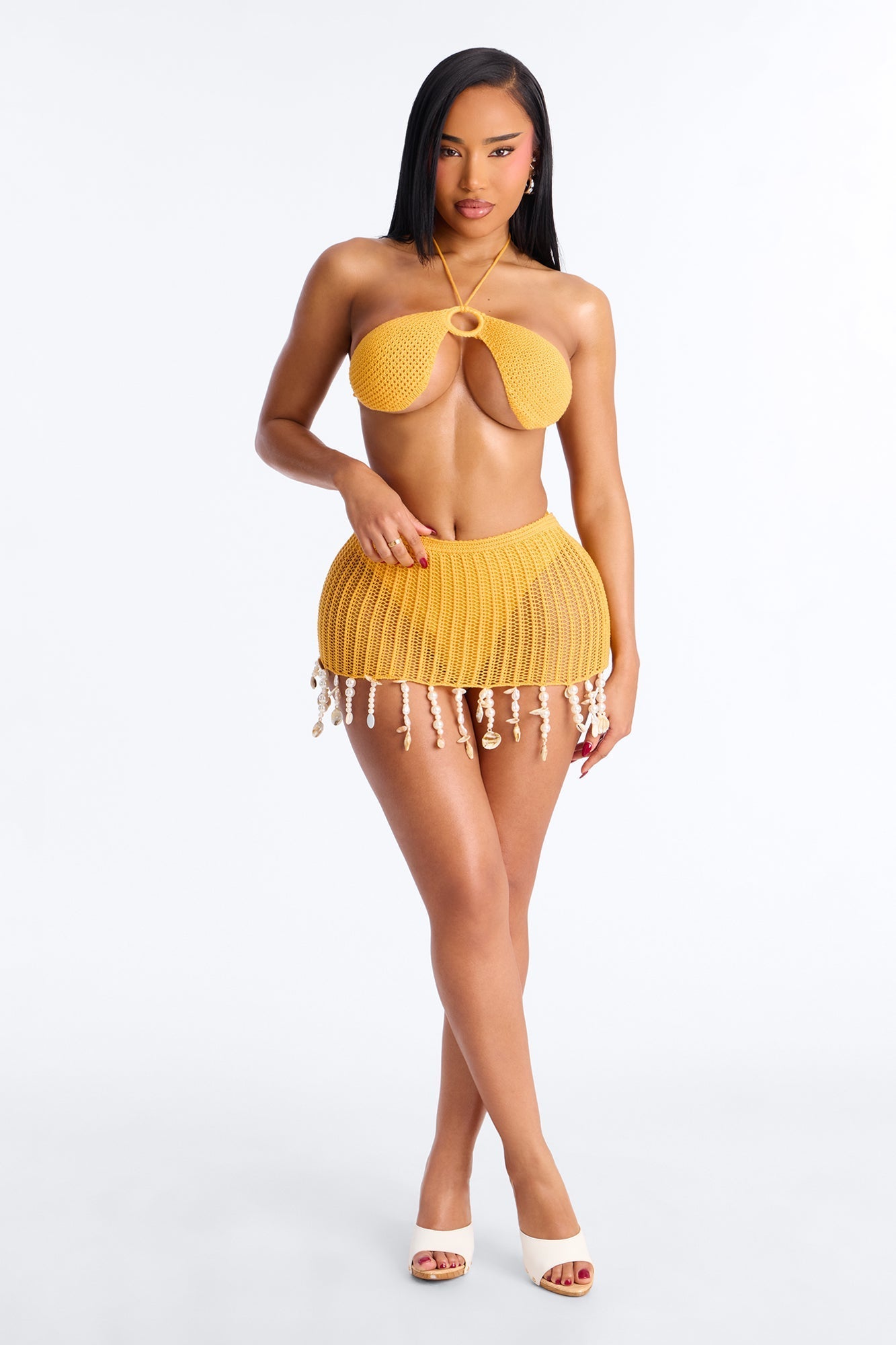 Sandcastles & Sea Crochet 3 Piece Bikini Skirt Set - Orange Fashion Nova