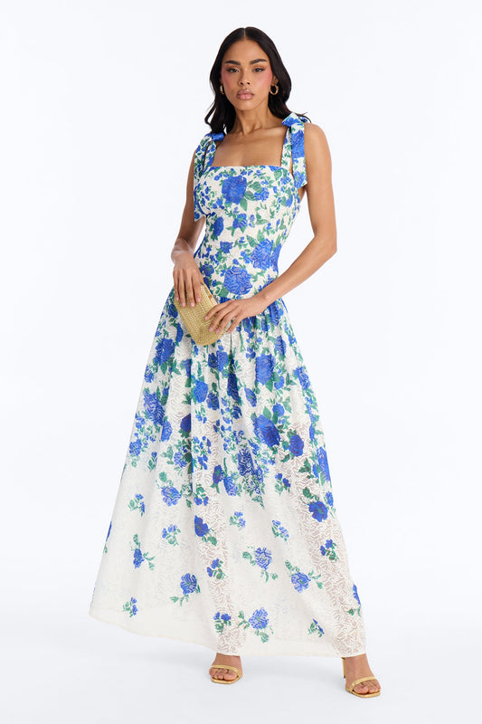 Jessinta Floral Lace Maxi Dress - Blue/combo