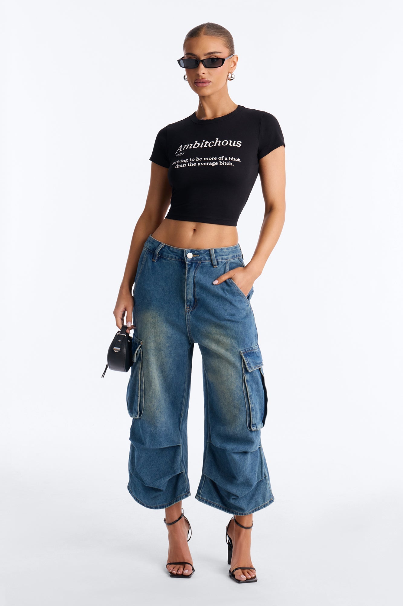 Sunset Junction Baggy Cropped Cargo Jeans - Vintage Wash