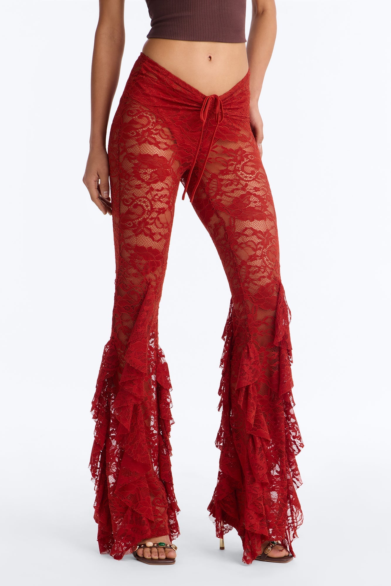 Biyanka Ruffle Lace Flare Pant - Terracotta Fashion Nova